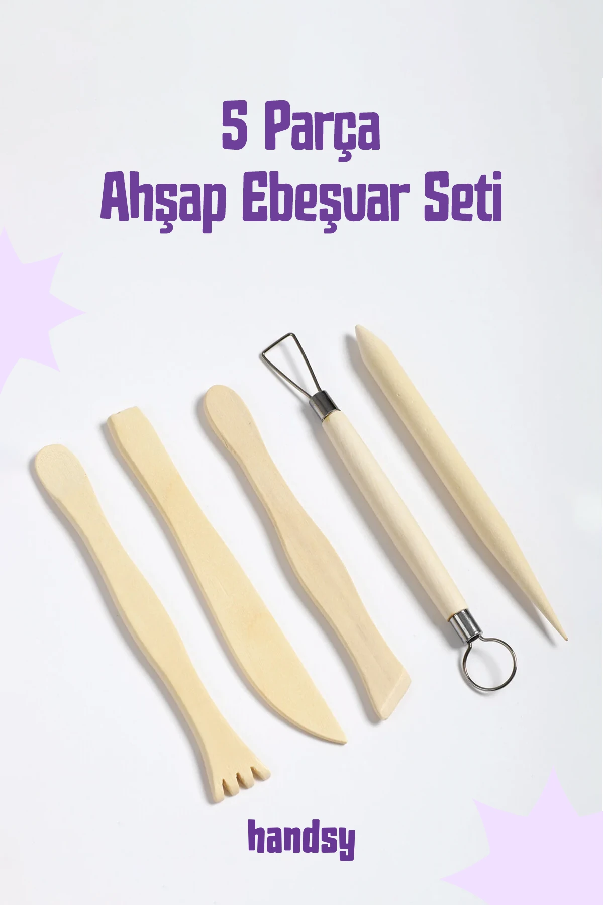 Ahşap Ebeşuar Seti, Modelaj Kalemi, 5 Parça, Tasarım, Dip Alma, Seramik Ve Kil Çalışmaları