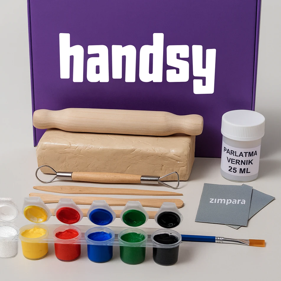 Seramik Hamuru Başlangıç Seti, Guaj Boya, Ebeşuar Seti, Fırça, Zımpara, Ahşap Merdane ve 500 gr Doğal Kil,