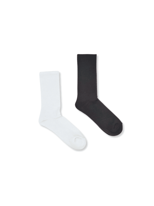 Pamuklu Düz Kolej Çorap, Siyah & Beyaz | 2'li Set