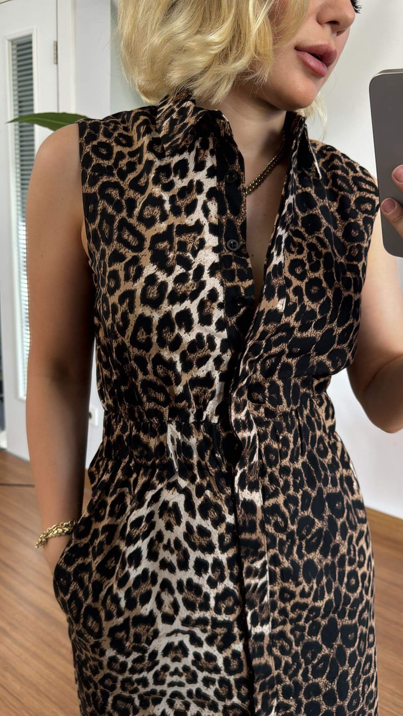 Beli Lastikli Cepli Leopar Desen Elbise