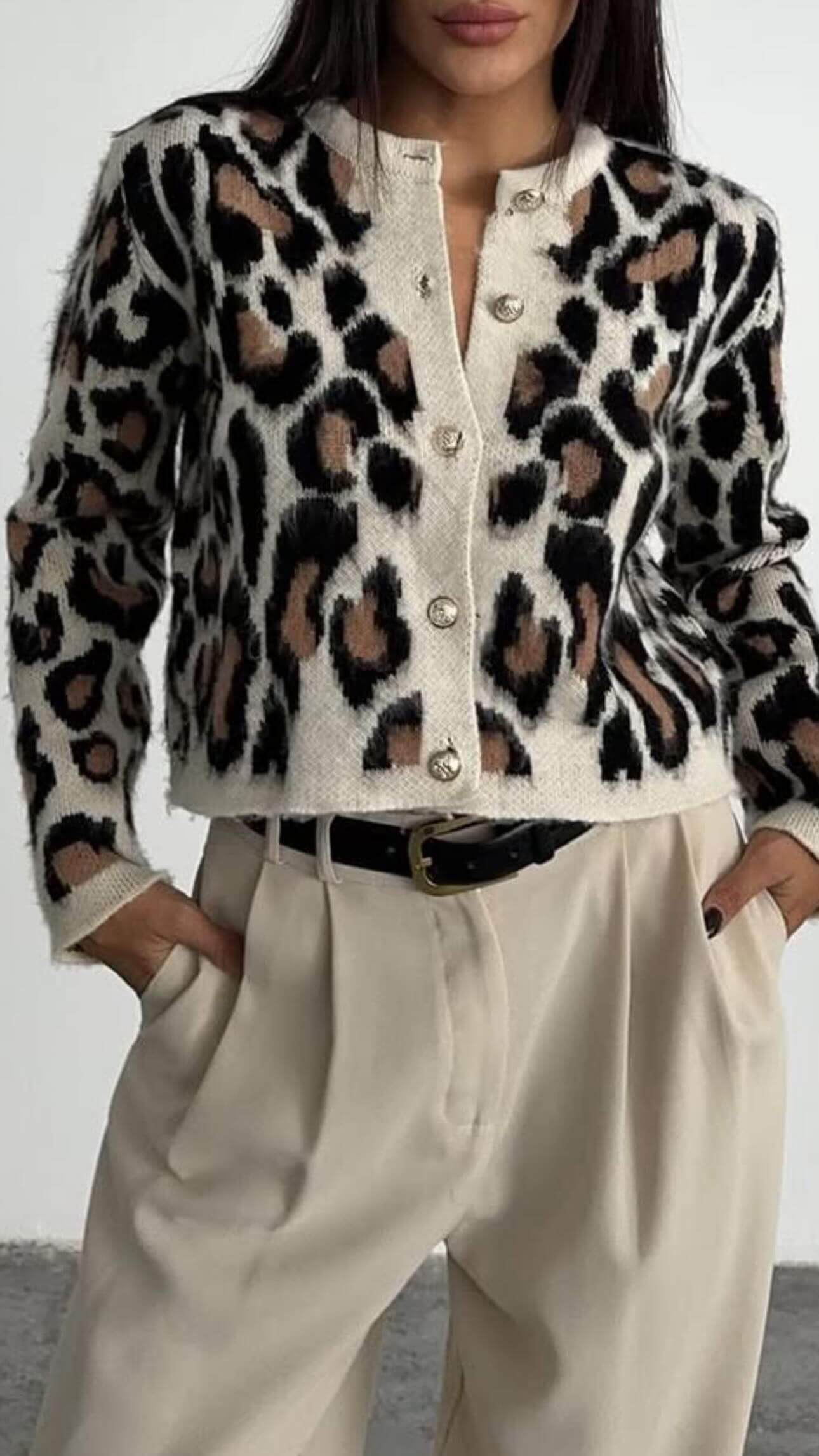 Leopar Desen Hırka