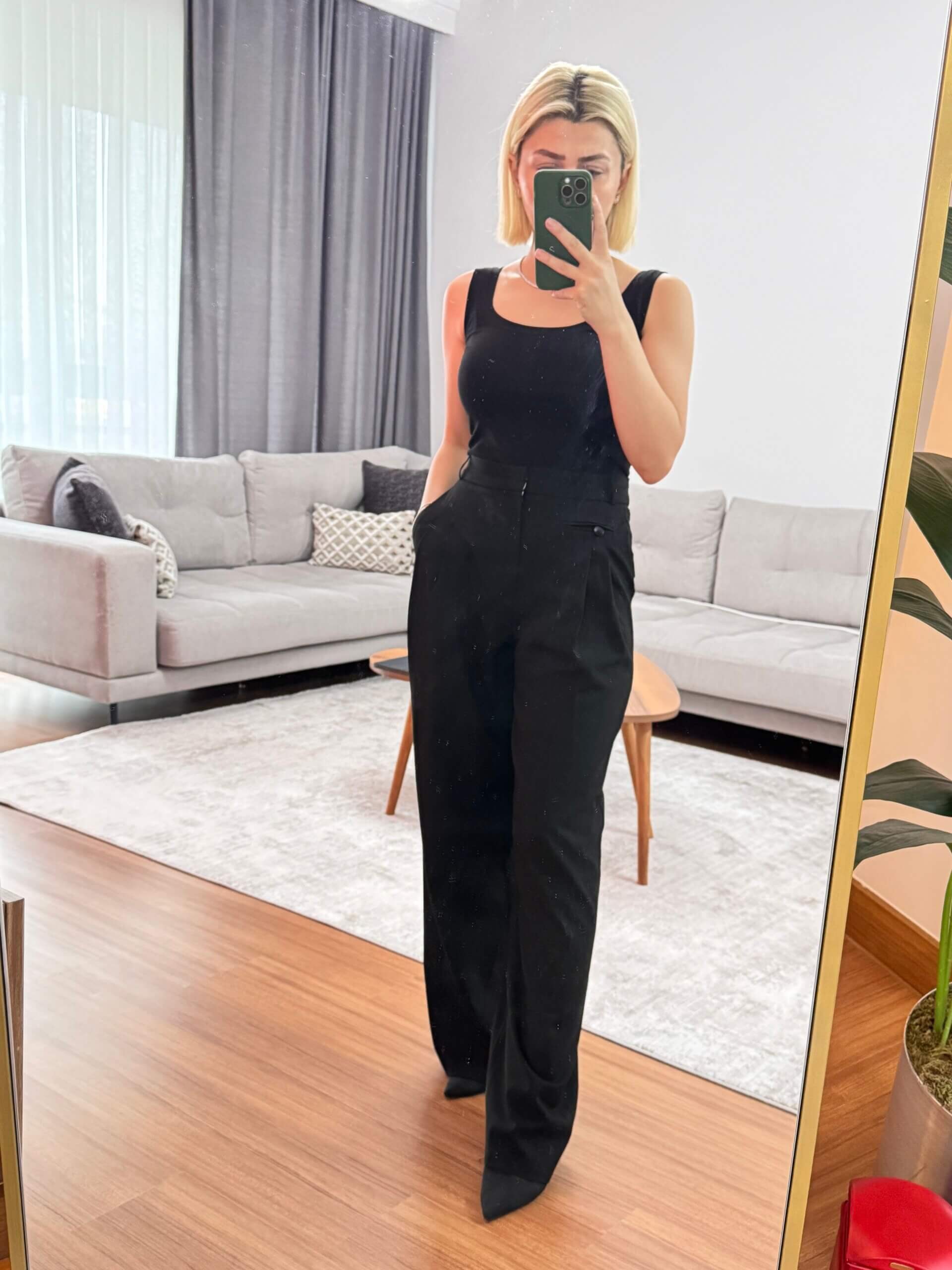 Premium Kalite Bel Ve  Cep Detaylı Palazzo Pantolon Gri