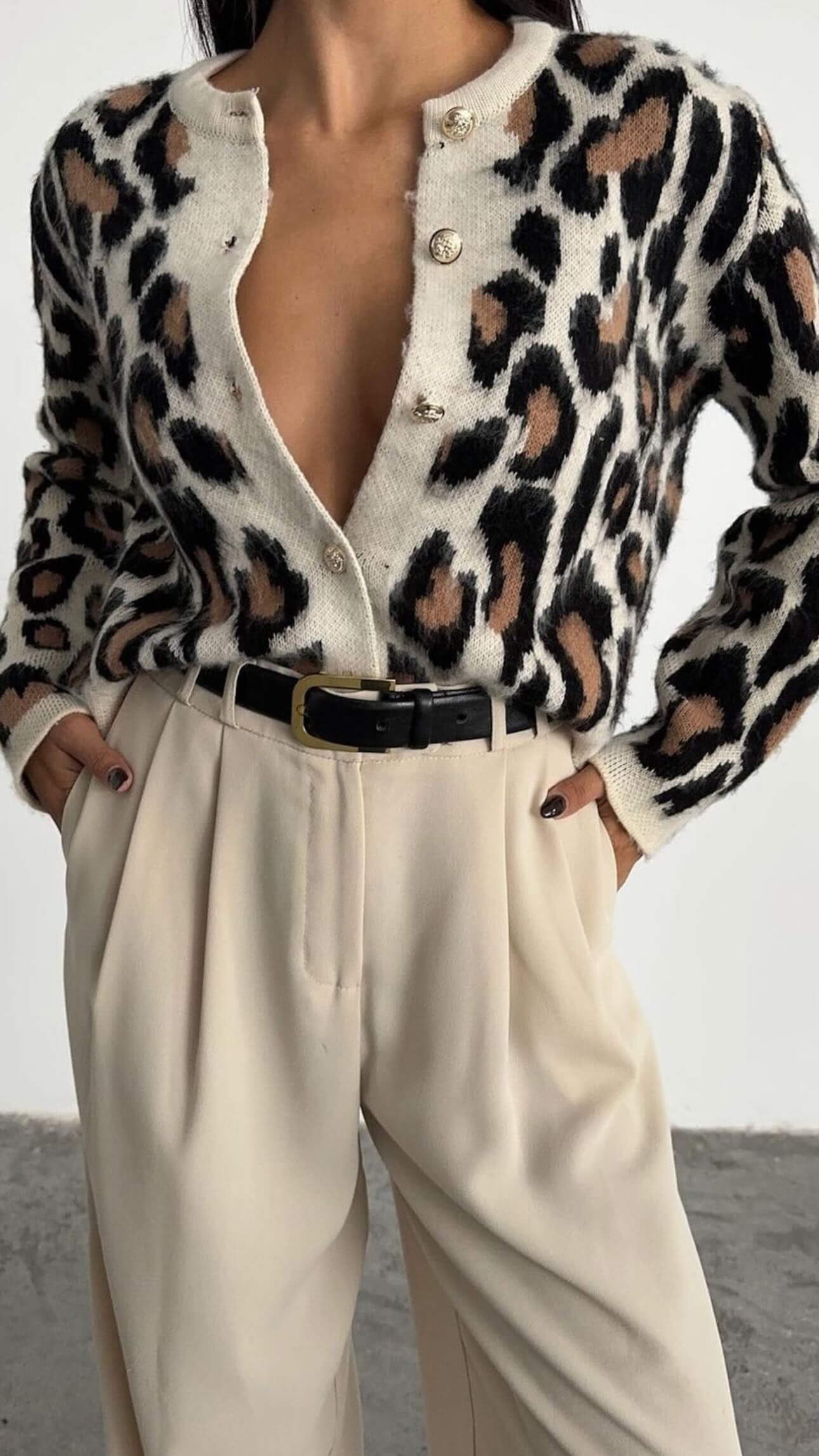 Leopar Desen Hırka