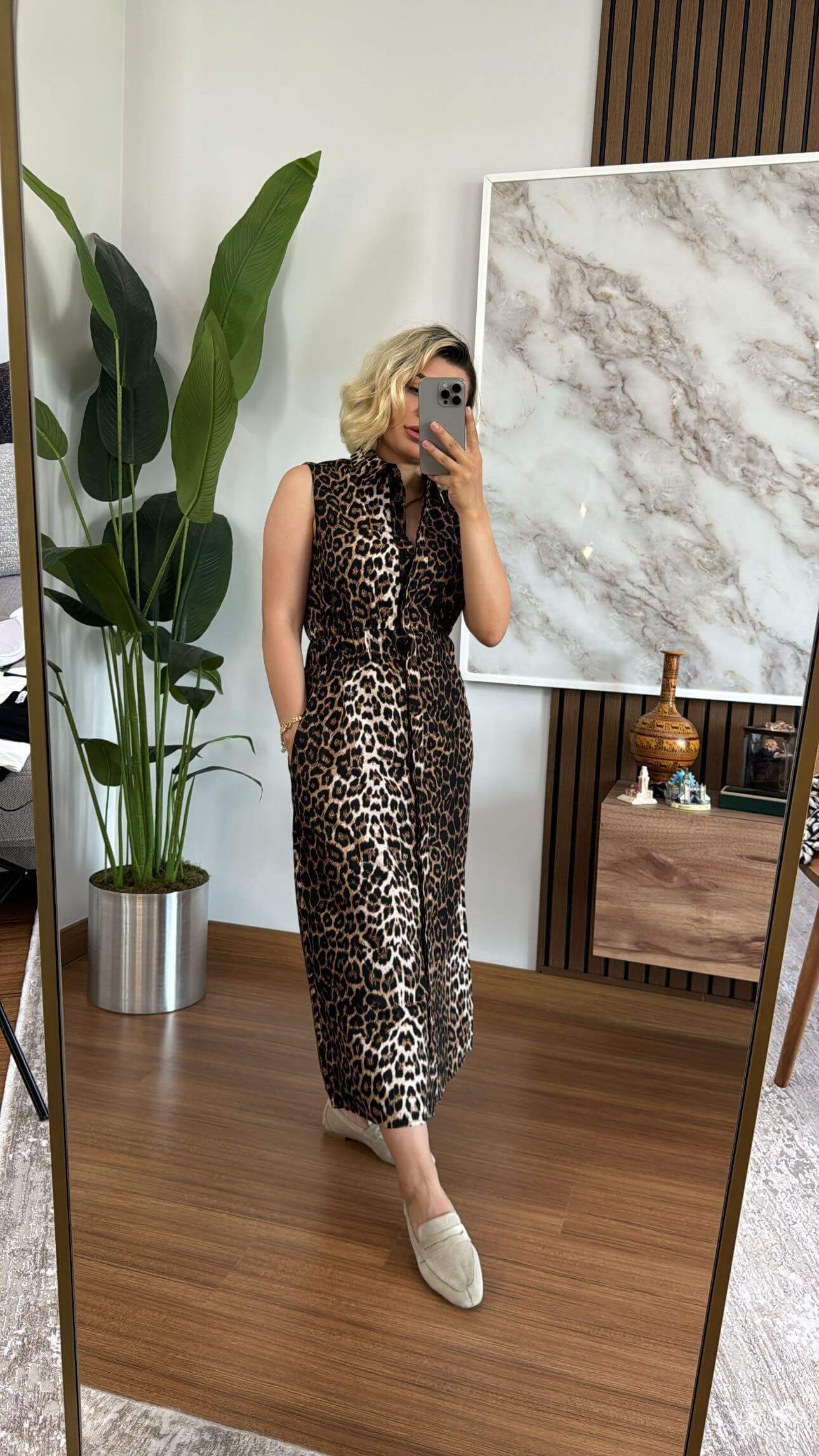 Beli Lastikli Cepli Leopar Desen Elbise