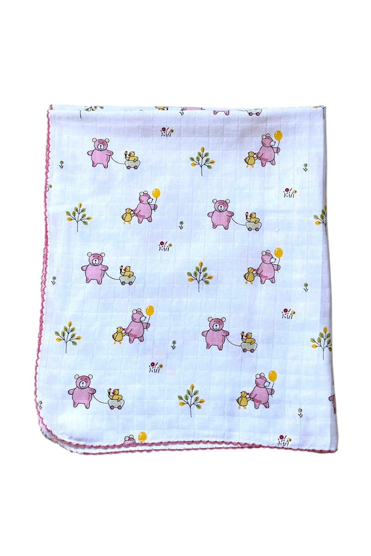 Minika Çok Amaçlı Müslin Örtü Pembe Ayıcık 80 x 90 Cm