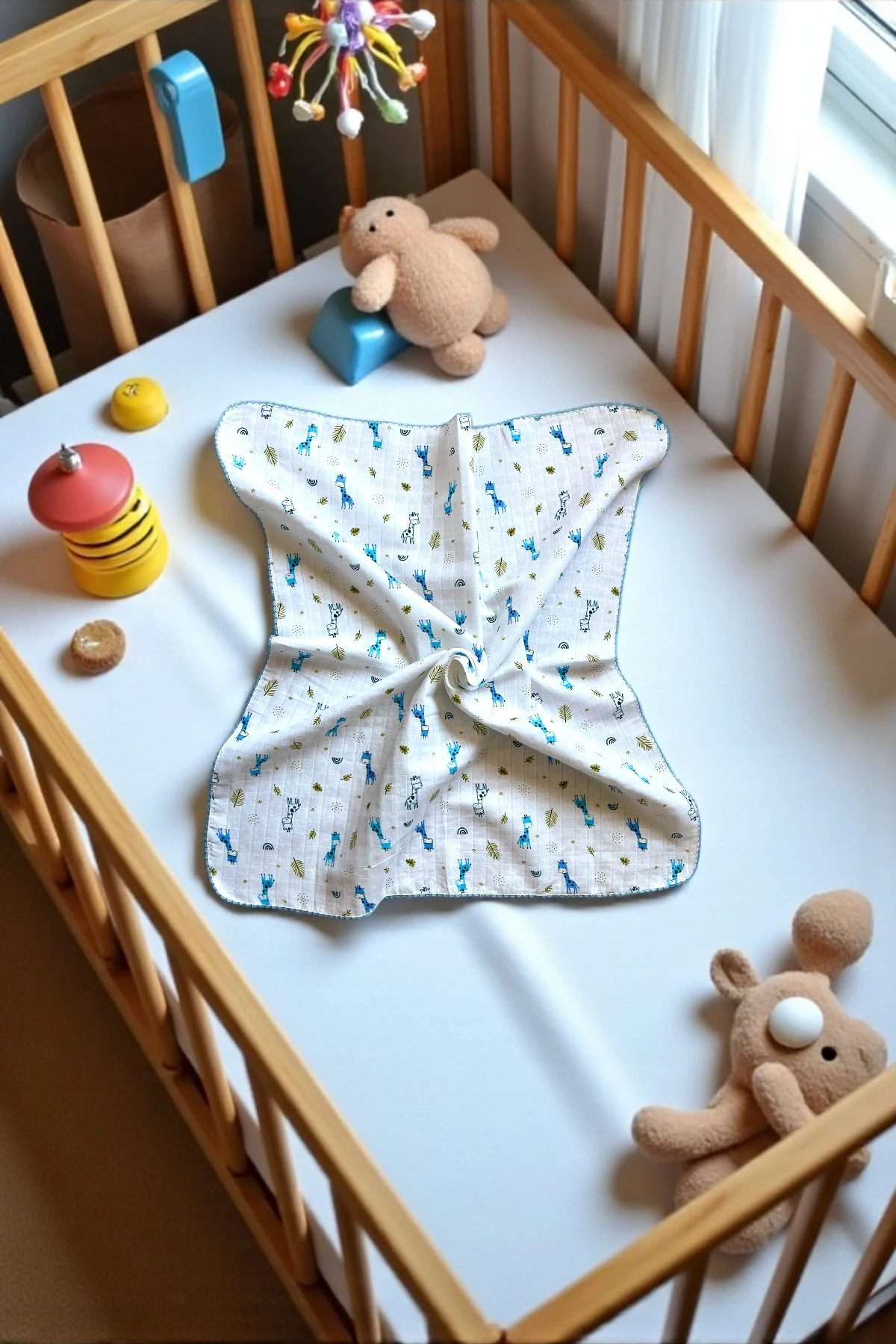 Minika Çok Amaçlı Müslin Örtü Mavi Zürafa 80 x 90