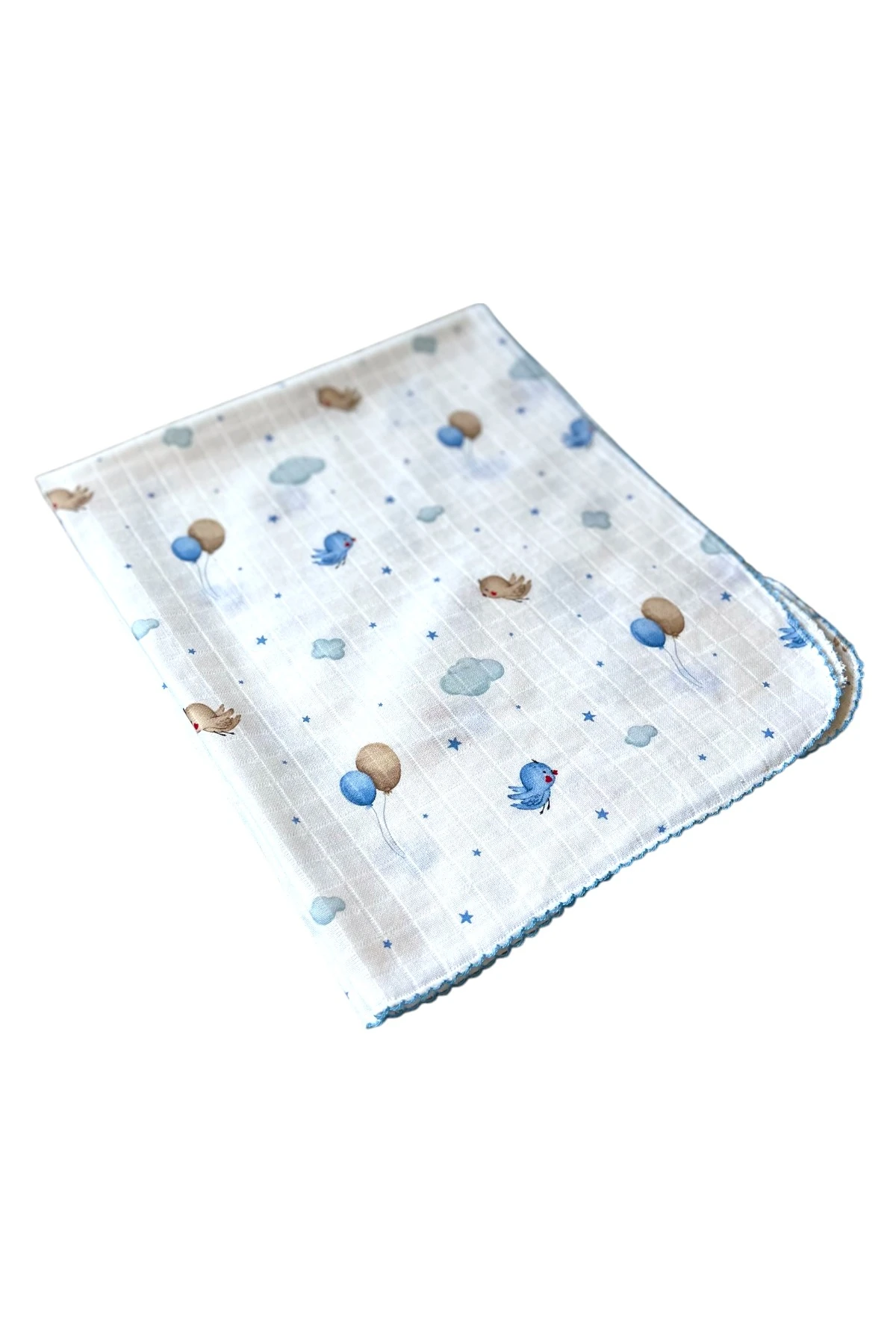 Minika Çok Amaçlı Müslin Örtü Mavi Kuş 80 x 90