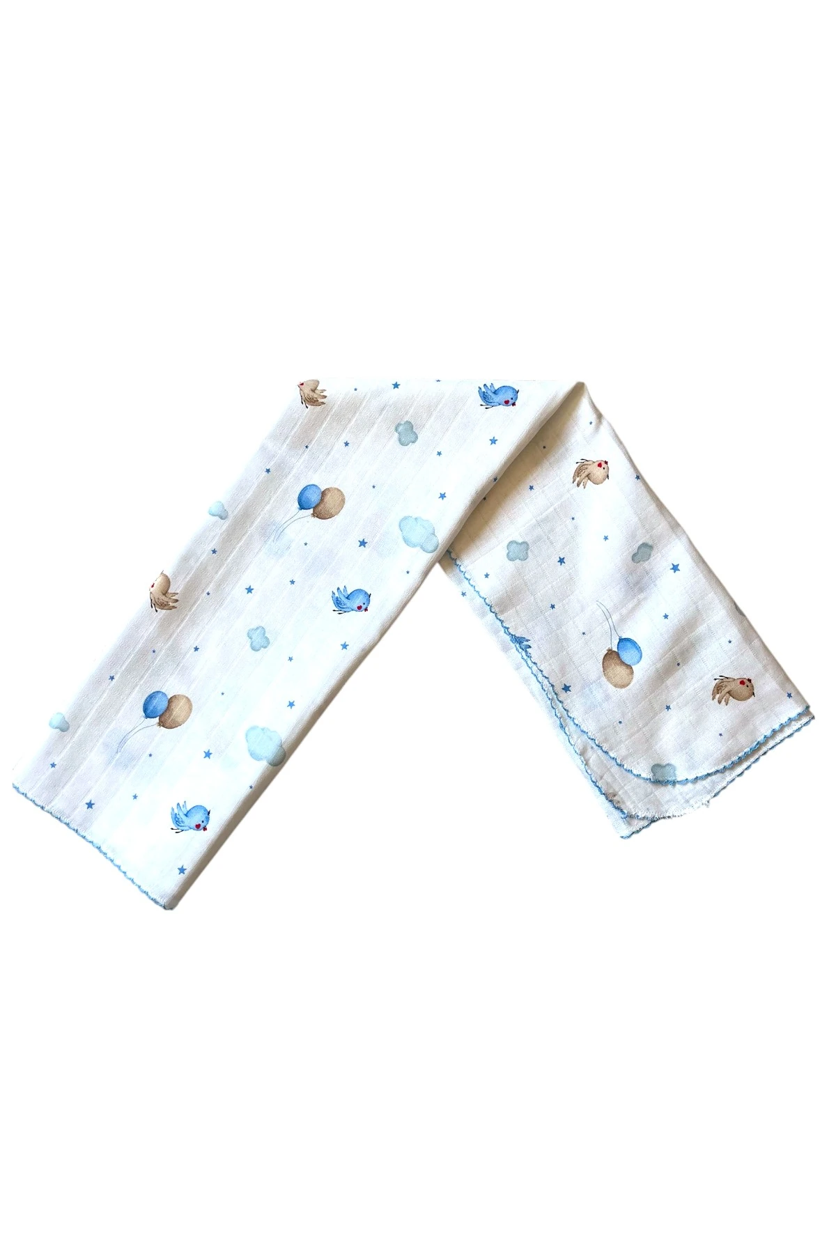 Minika Çok Amaçlı Müslin Örtü Mavi Kuş 80 x 90