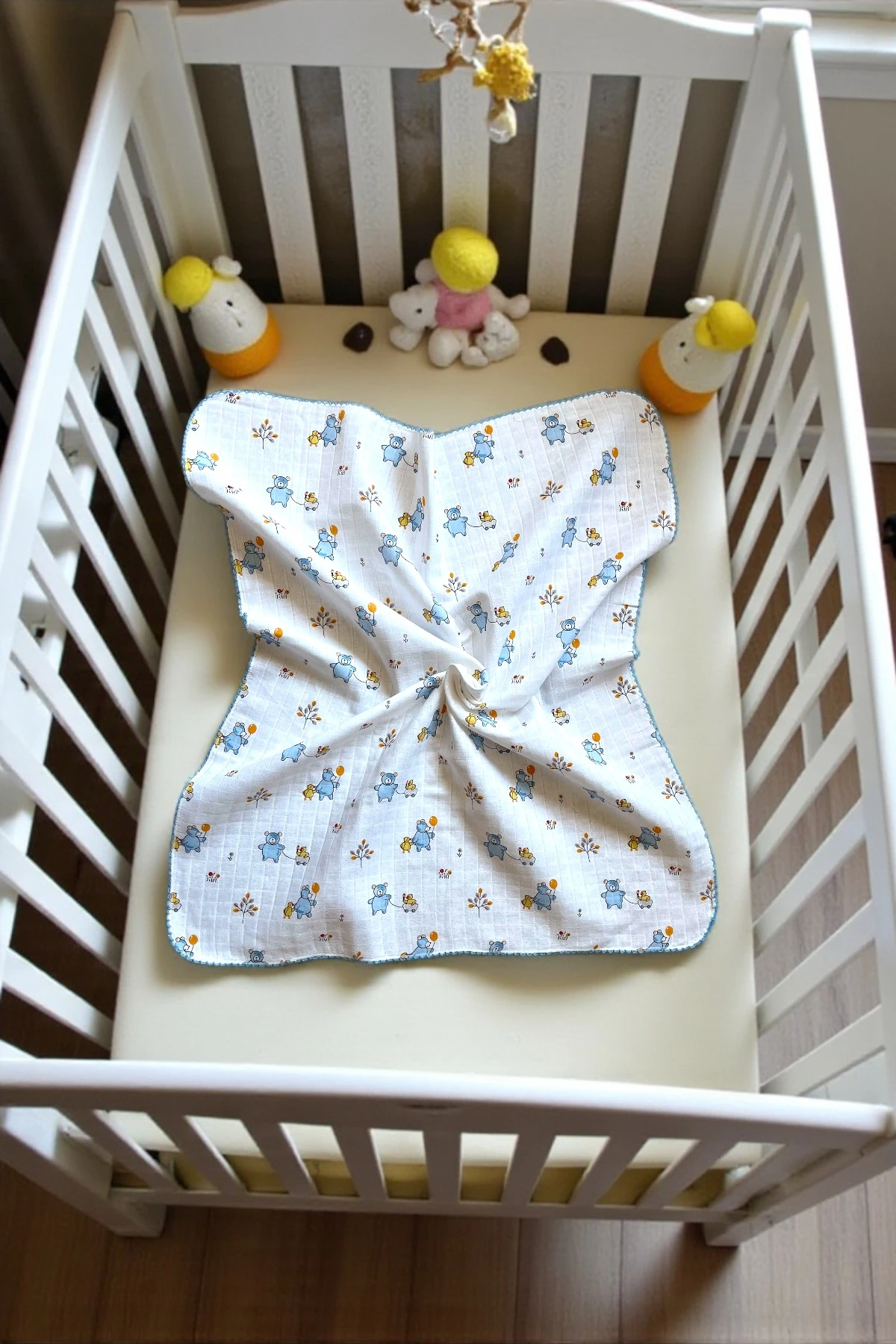 Minika Çok Amaçlı Müslin Örtü Mavi Ayıcık 80 x 90