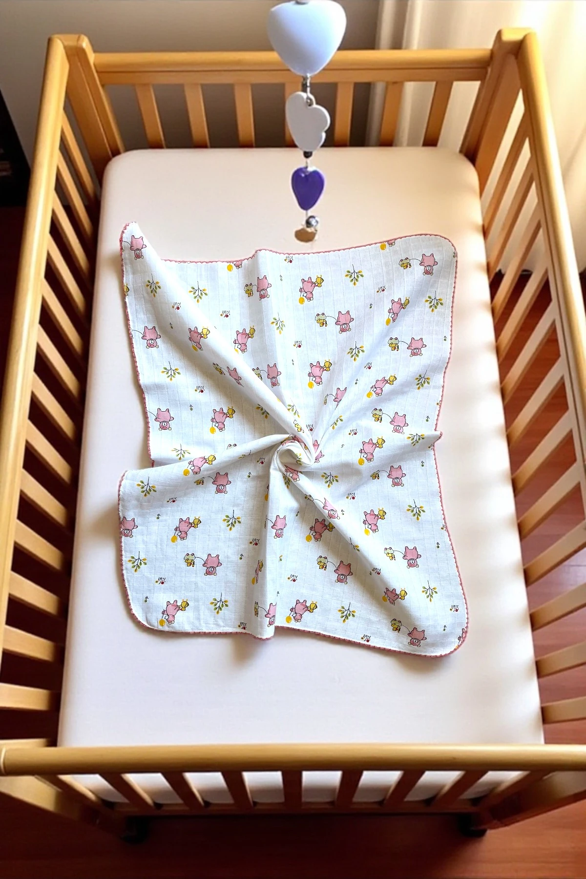 Minika Çok Amaçlı Müslin Örtü Pembe Ayıcık 80 x 90 Cm