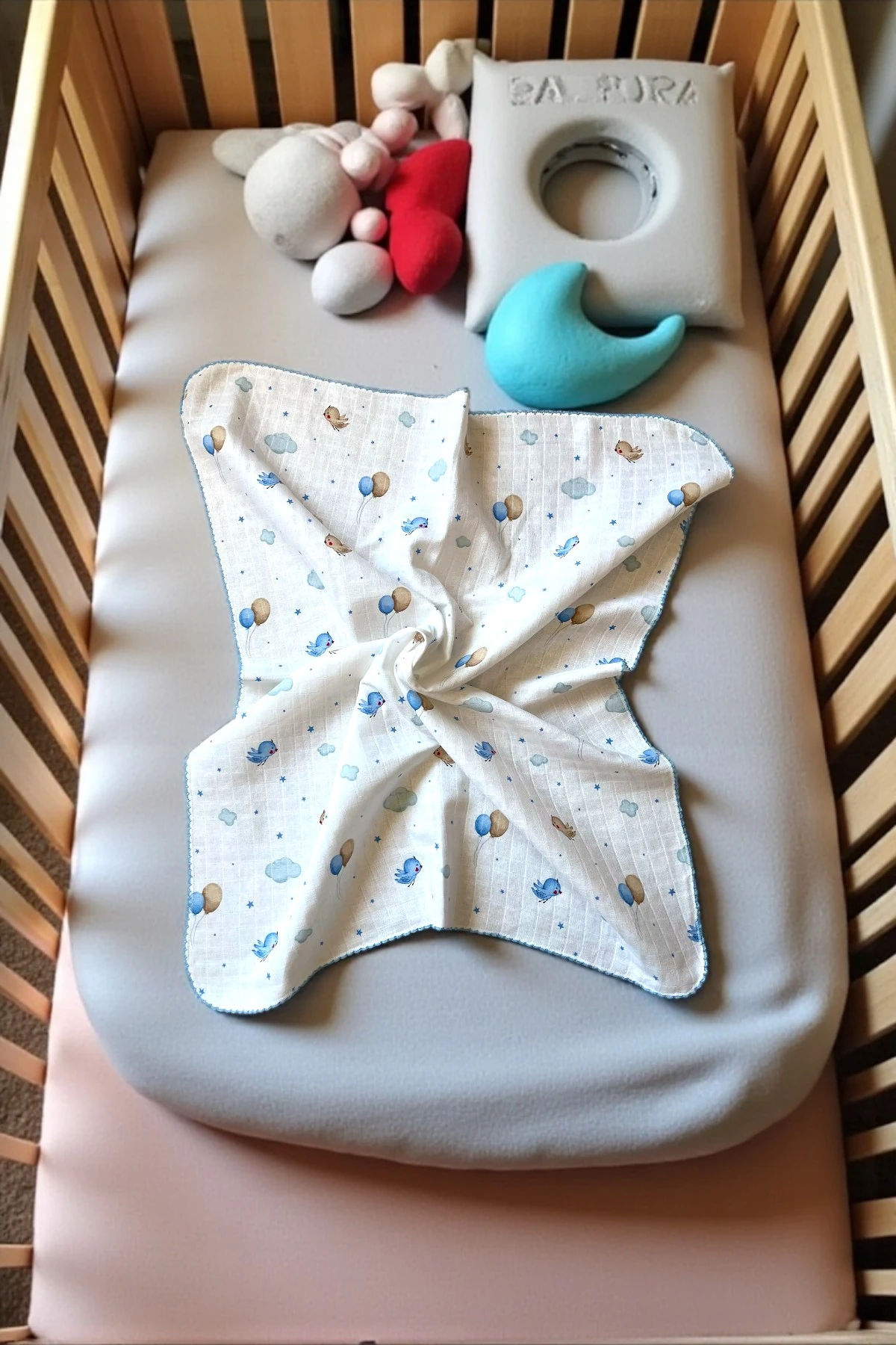 Minika Çok Amaçlı Müslin Örtü Mavi Kuş 80 x 90