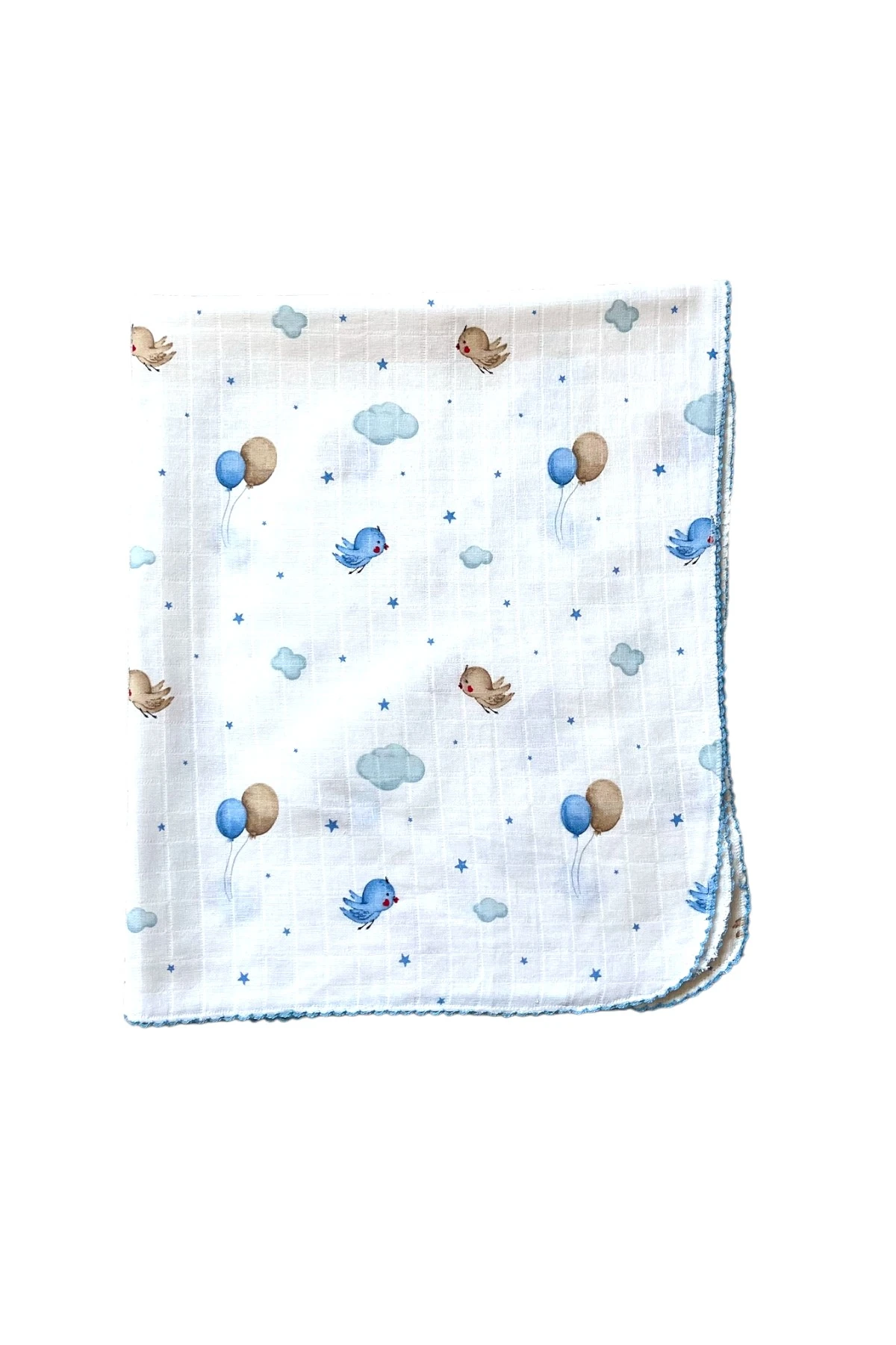 Minika Çok Amaçlı Müslin Örtü Mavi Kuş 80 x 90