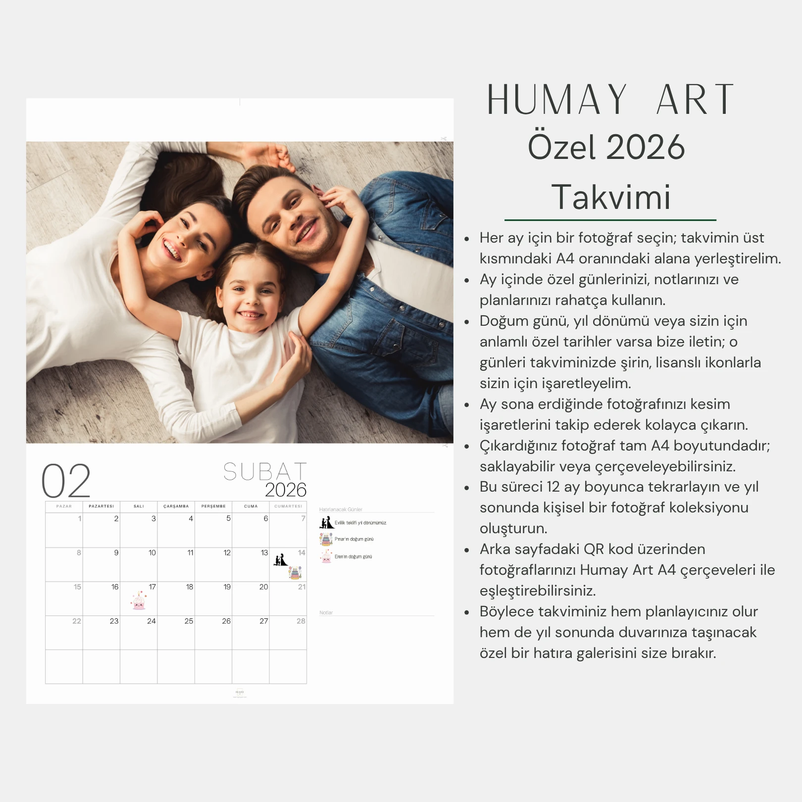Humay Art 2026 Özel Kişiselleştirilebilir Takvimi