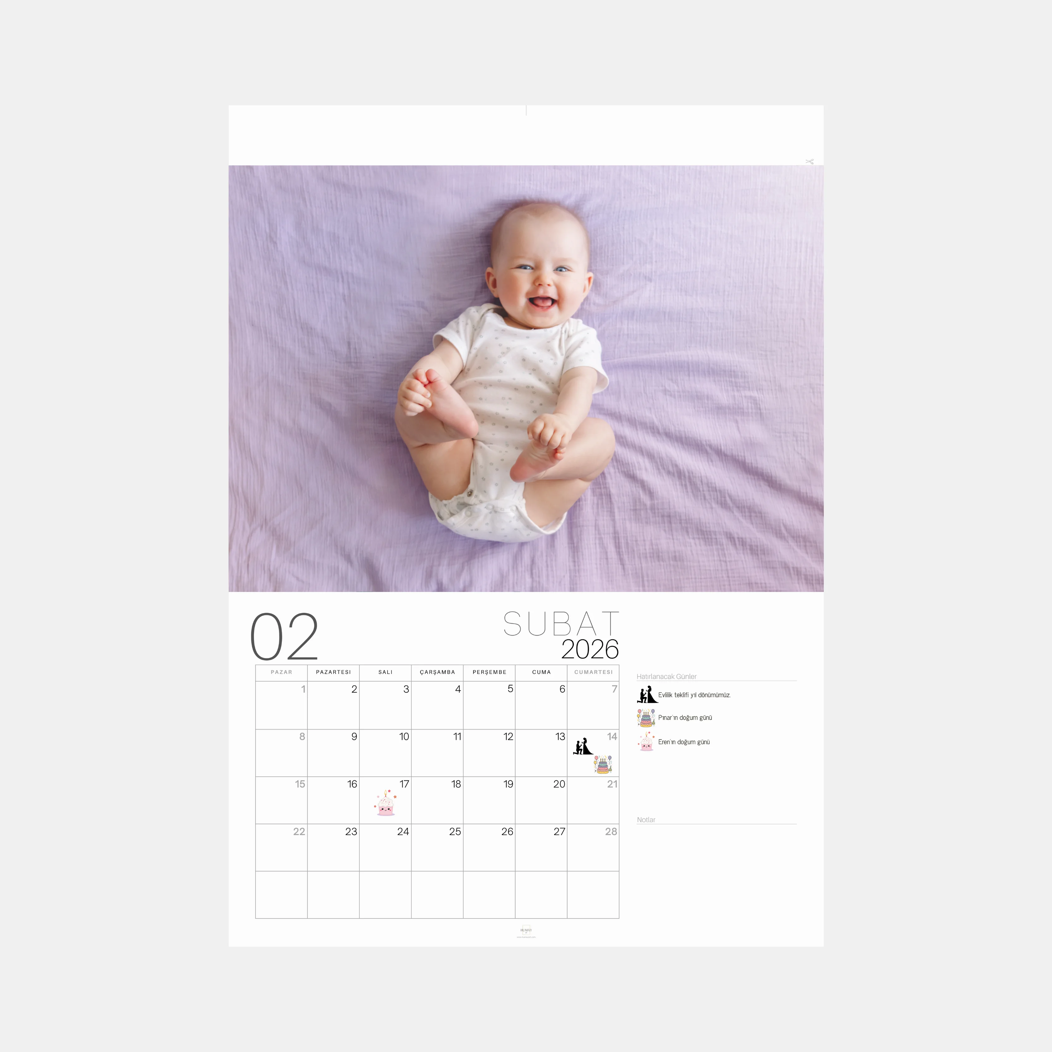 Humay Art 2026 Özel Kişiselleştirilebilir Takvimi