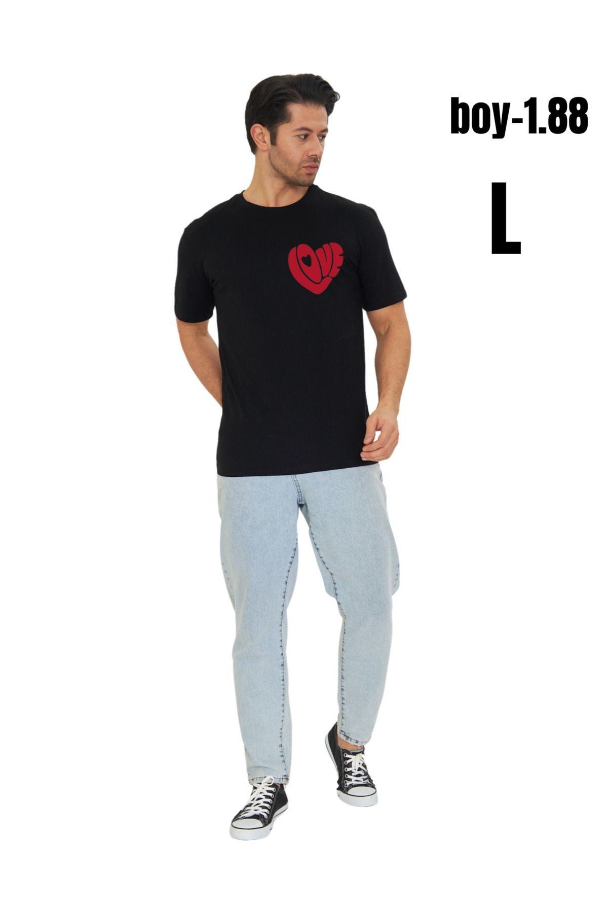 Digital Baskılı %100 Pamuklu Unisex Regular Tişört - Yapboz Kalp Dizaynı (pXm)