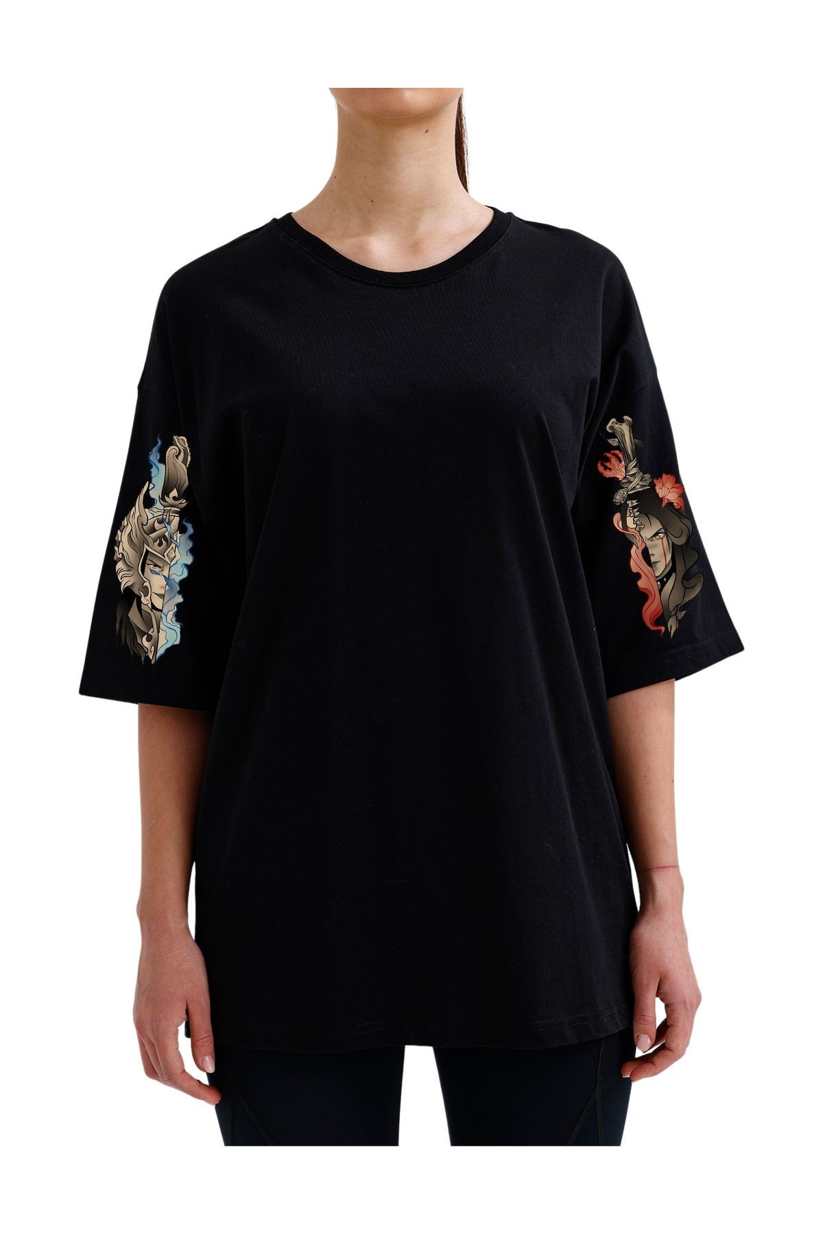 Ukiyo Oversize Sanatsal Kol Detaylı Tasarım Unisex T-shirt image