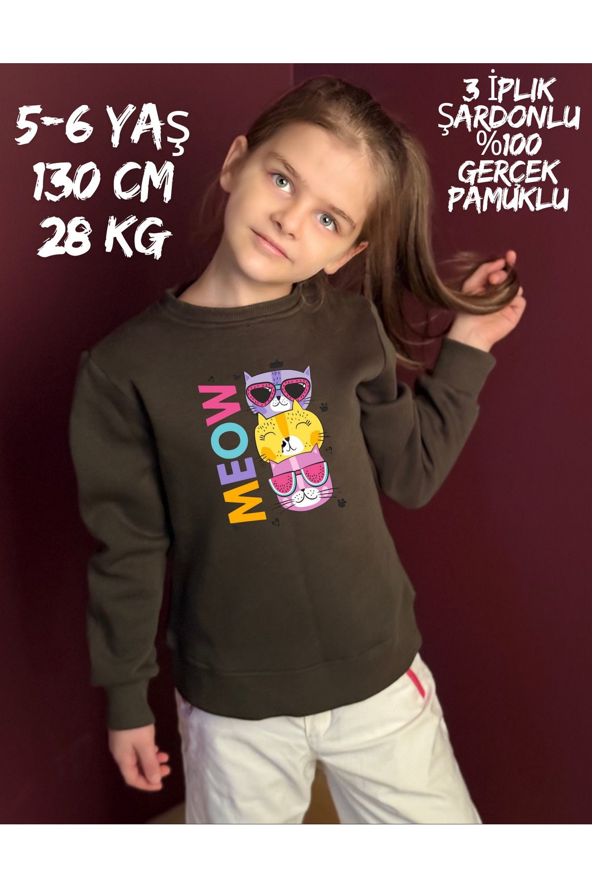 DTF Baskılı 3 İplik Şardonlu %100 Organik Pamuklu Çocuk Sweatshirt (5-6 / 7-8 / 9-10 ve 11-12 yaş) image