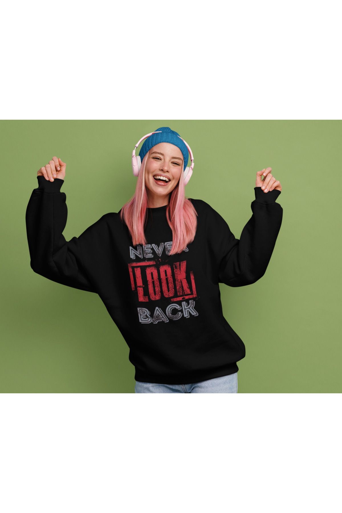 - DTF Baskılı 3 İplik Şardonlu Oversize Sweatshirt - Kadın