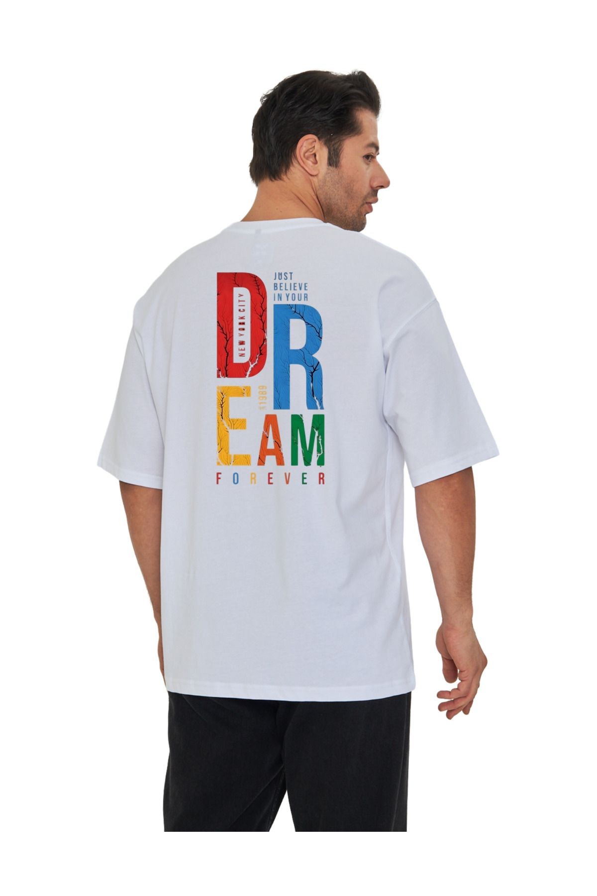 Digital Baskı Dtf %100 Pamuklu Oversize Dream Yazısı Baskılı Tişört