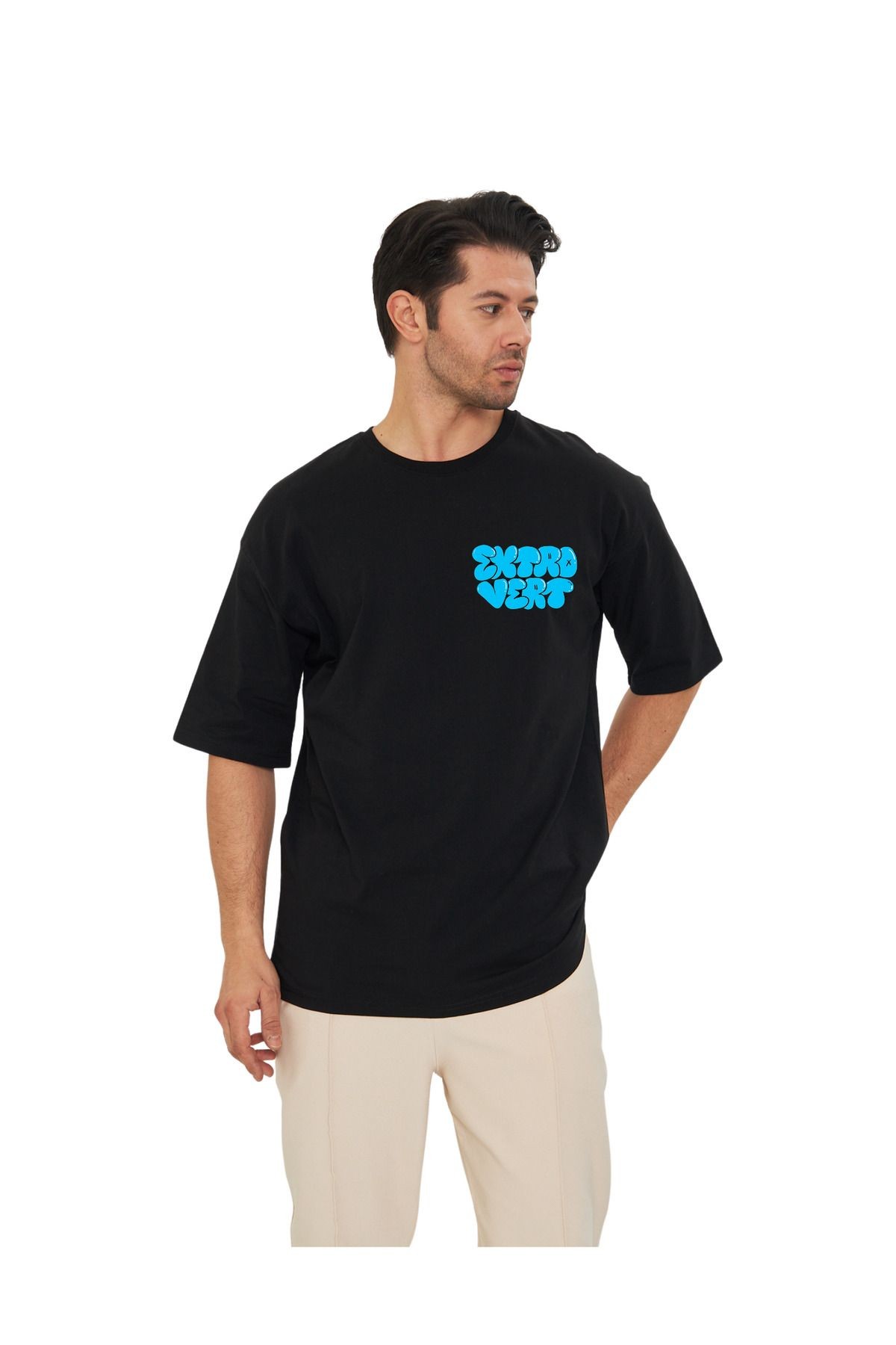 Streetwear Oversize Unisex Ekstra Vert Yazılı T-Shirt