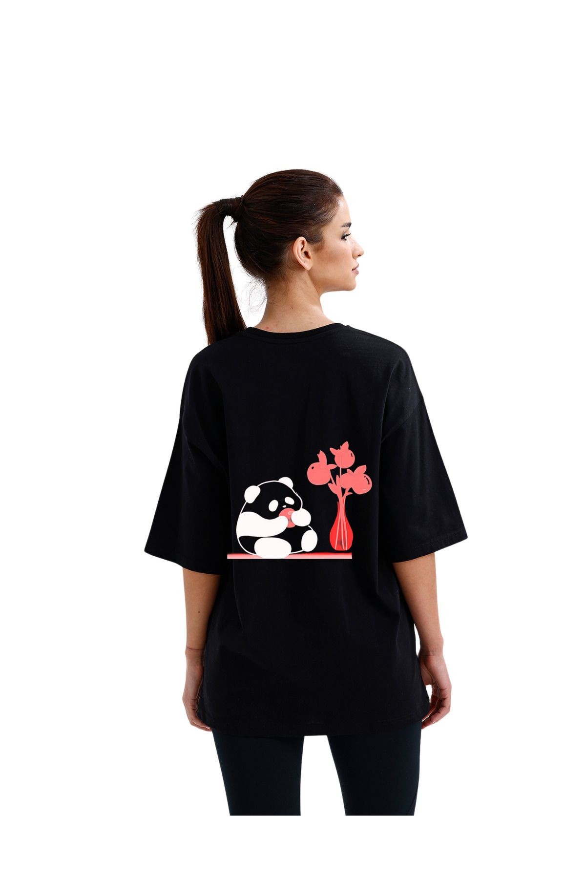 Kawai&Couple Oversize Sevimli Panda Tasarımı Unisex T-shirt