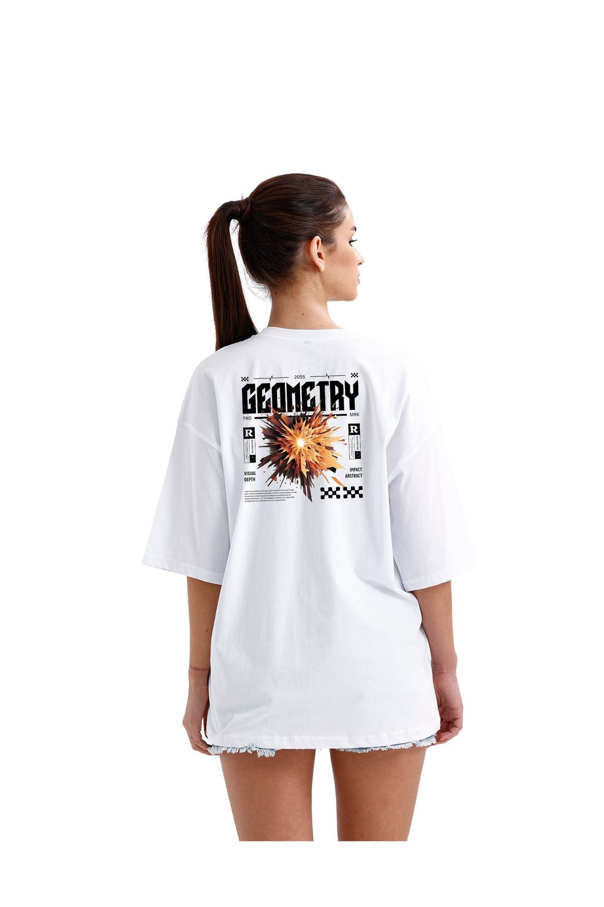 Streetwear Oversize Geometri Tasarımlı Unisex T-Shirt