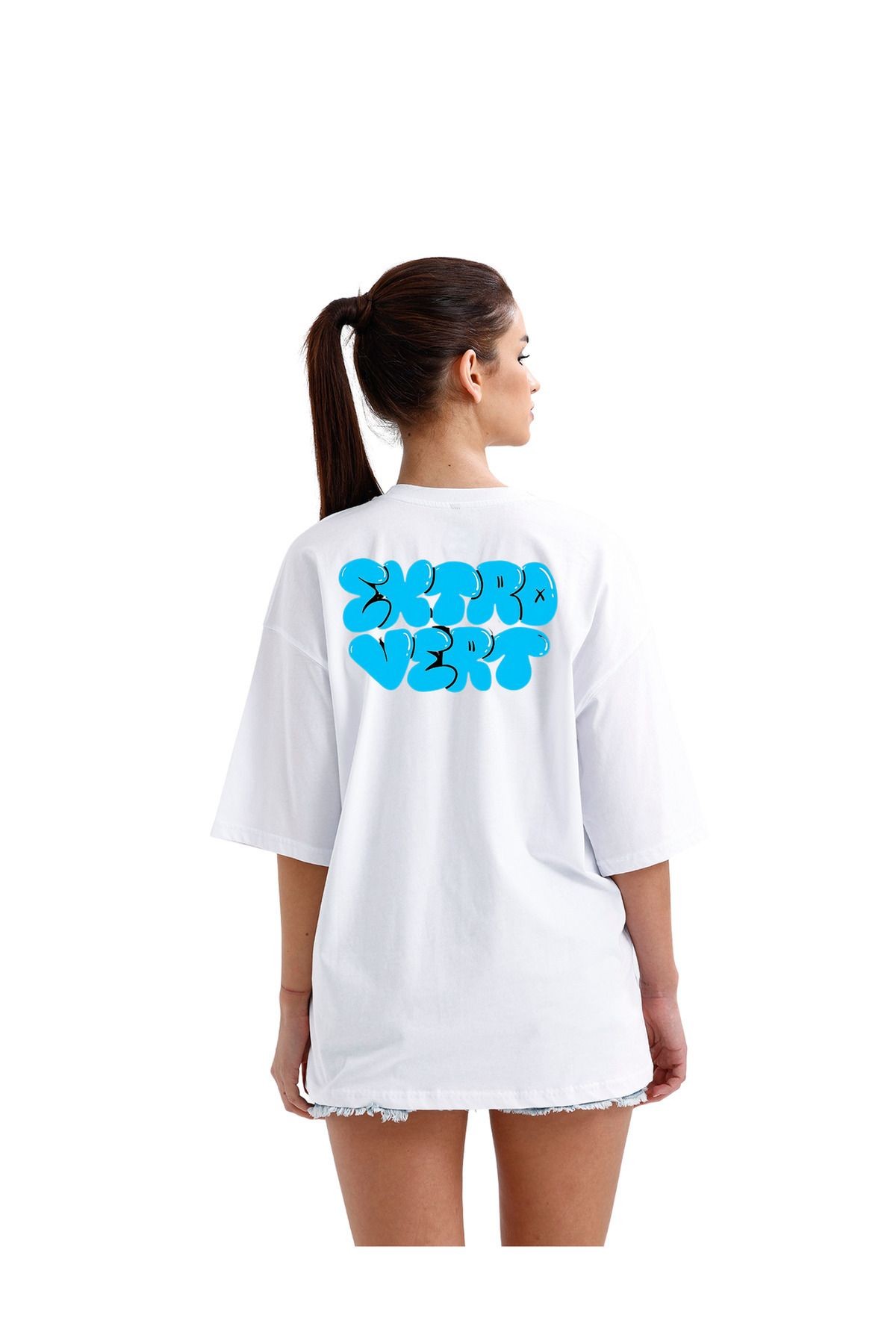 Streetwear Oversize Unisex Ekstra Vert Yazılı T-Shirt image