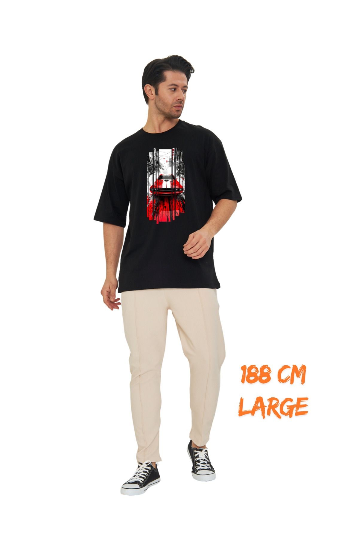 - %100 Pamuklu Unisex Oversize Tişört - Araba Dizaynı