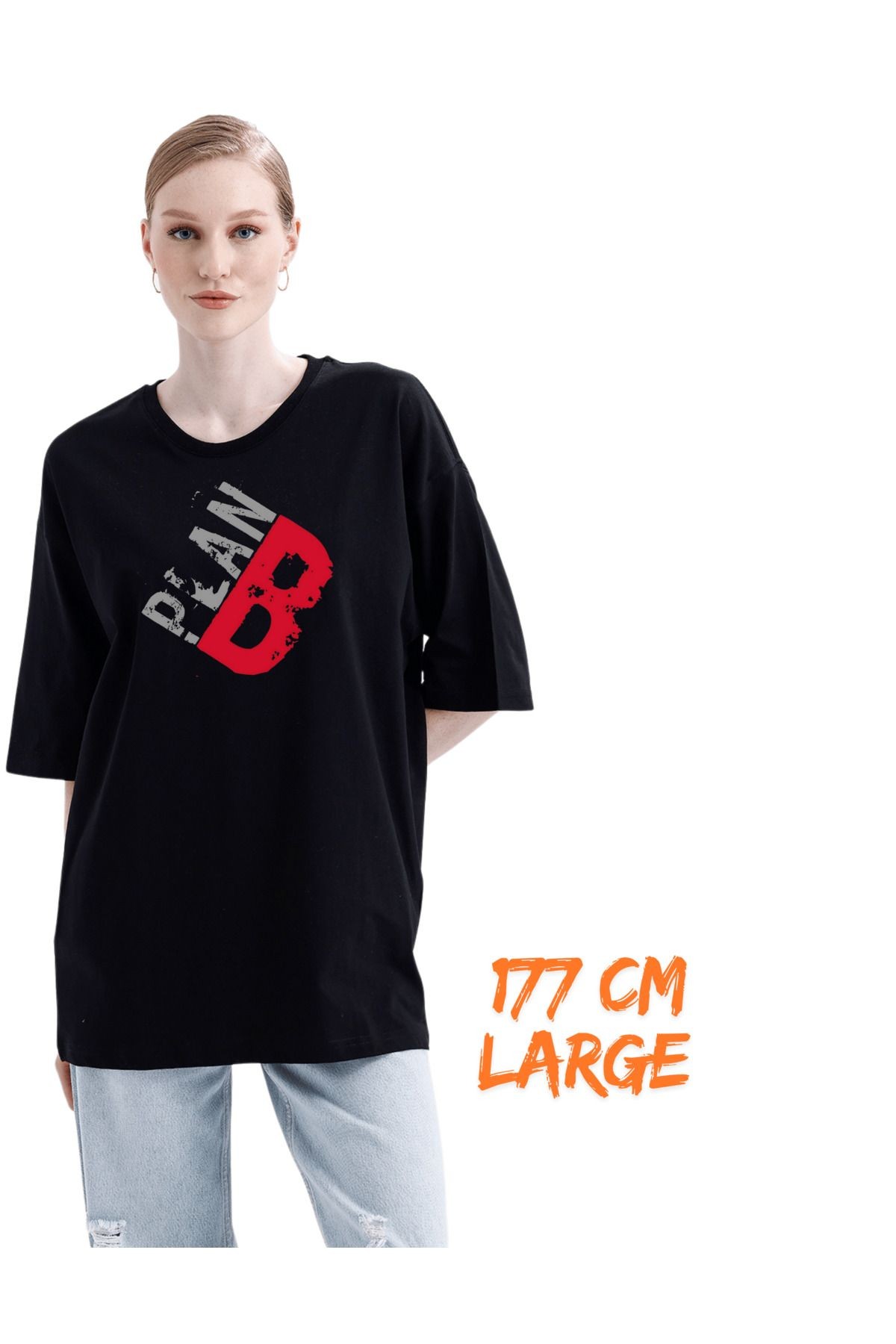 Dijital Baskı Dtf %100 Pamuklu Oversize Plan B Deseni Baskılı Tişört image