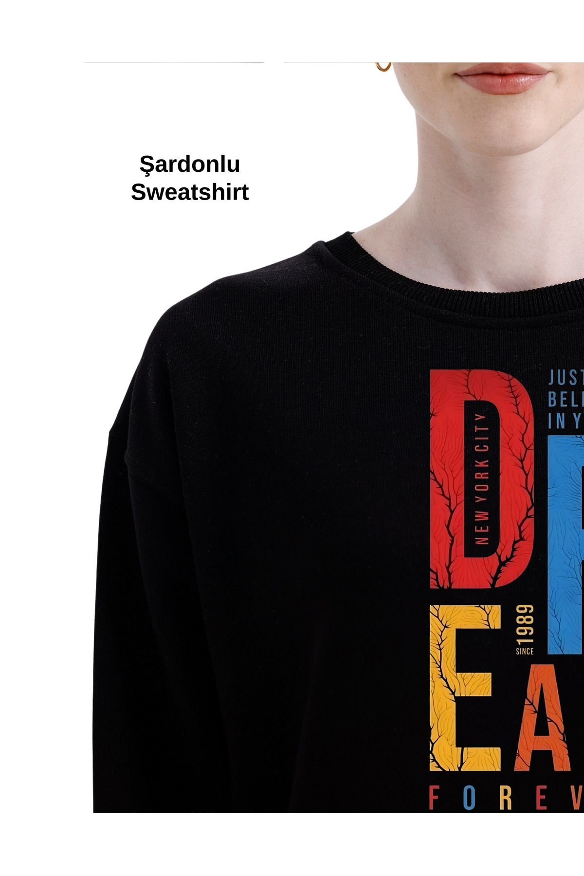 - 3 Iplik Şardonlu Dtf Baskılı Sweatshirt - Kadın Sweatshirt