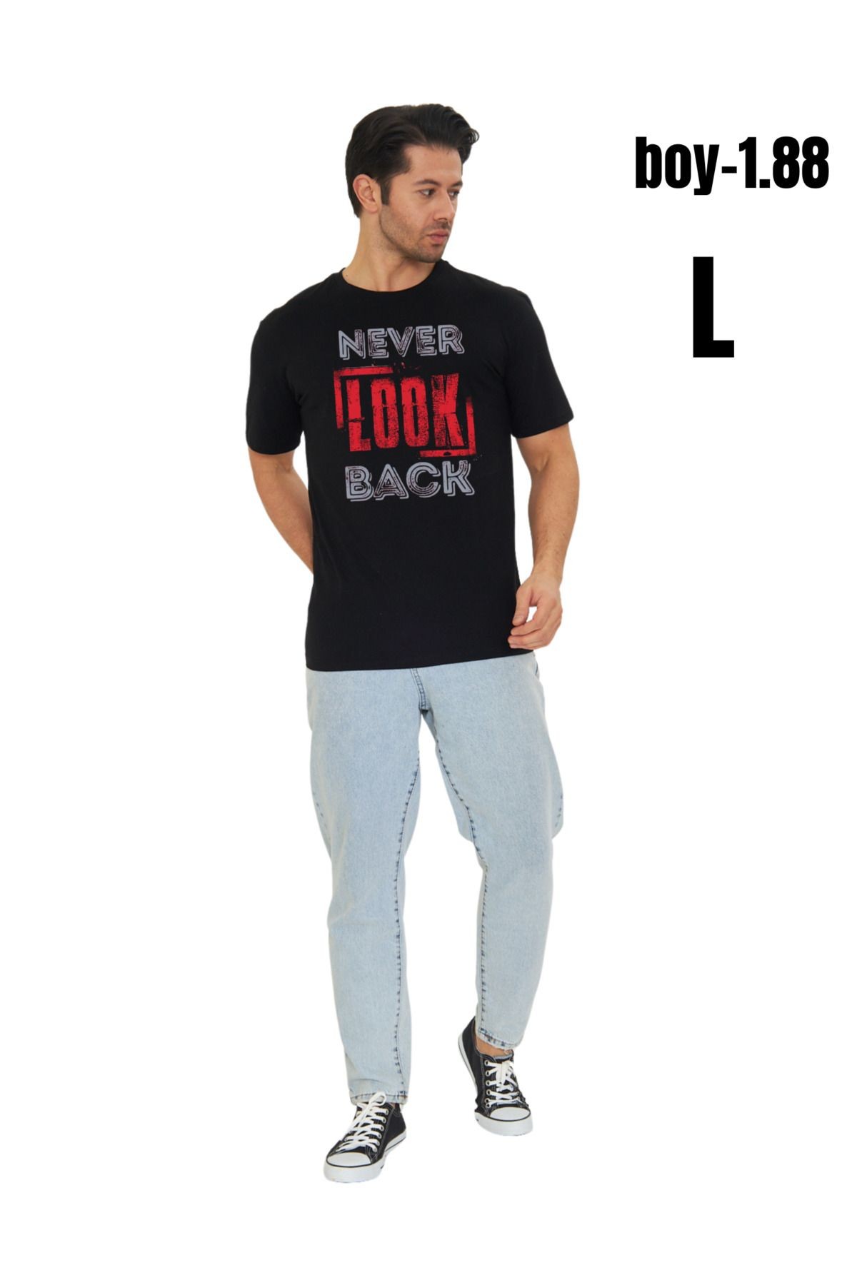 Digital Baskılı %100 Pamuklu Unisex Regular Never Look Back Yazısı Baskılı Tişört