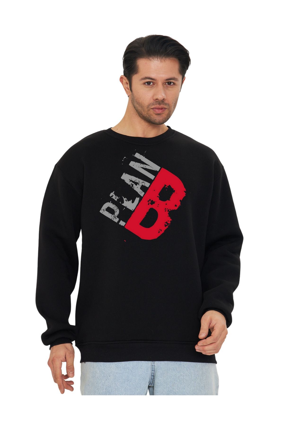 DTF Digital Baskılı 3 İplik Şardonlu Oversize Sweatshirt - Plan B Temalı image