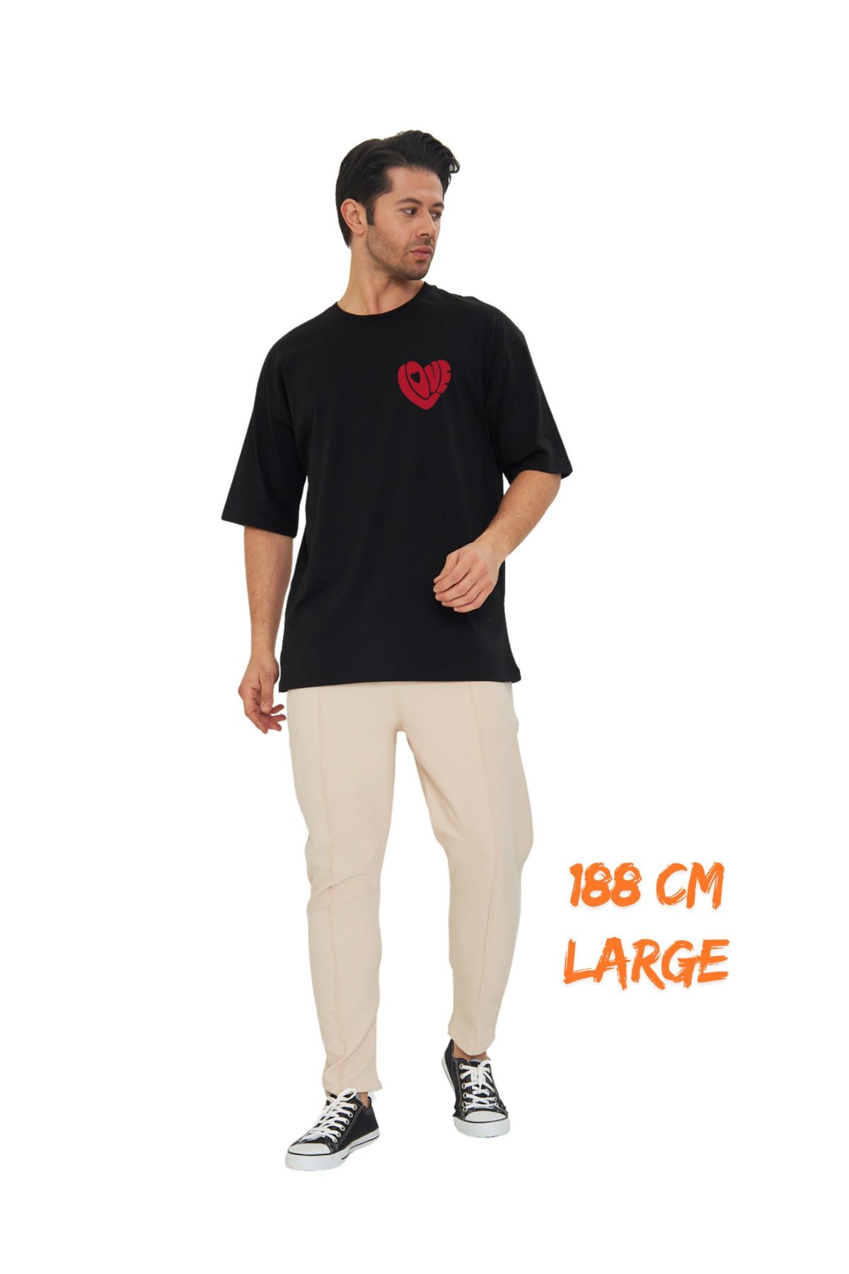 Digital Baskı DTF  %100 Pamuklu Oversize Tişört - Love Temalı