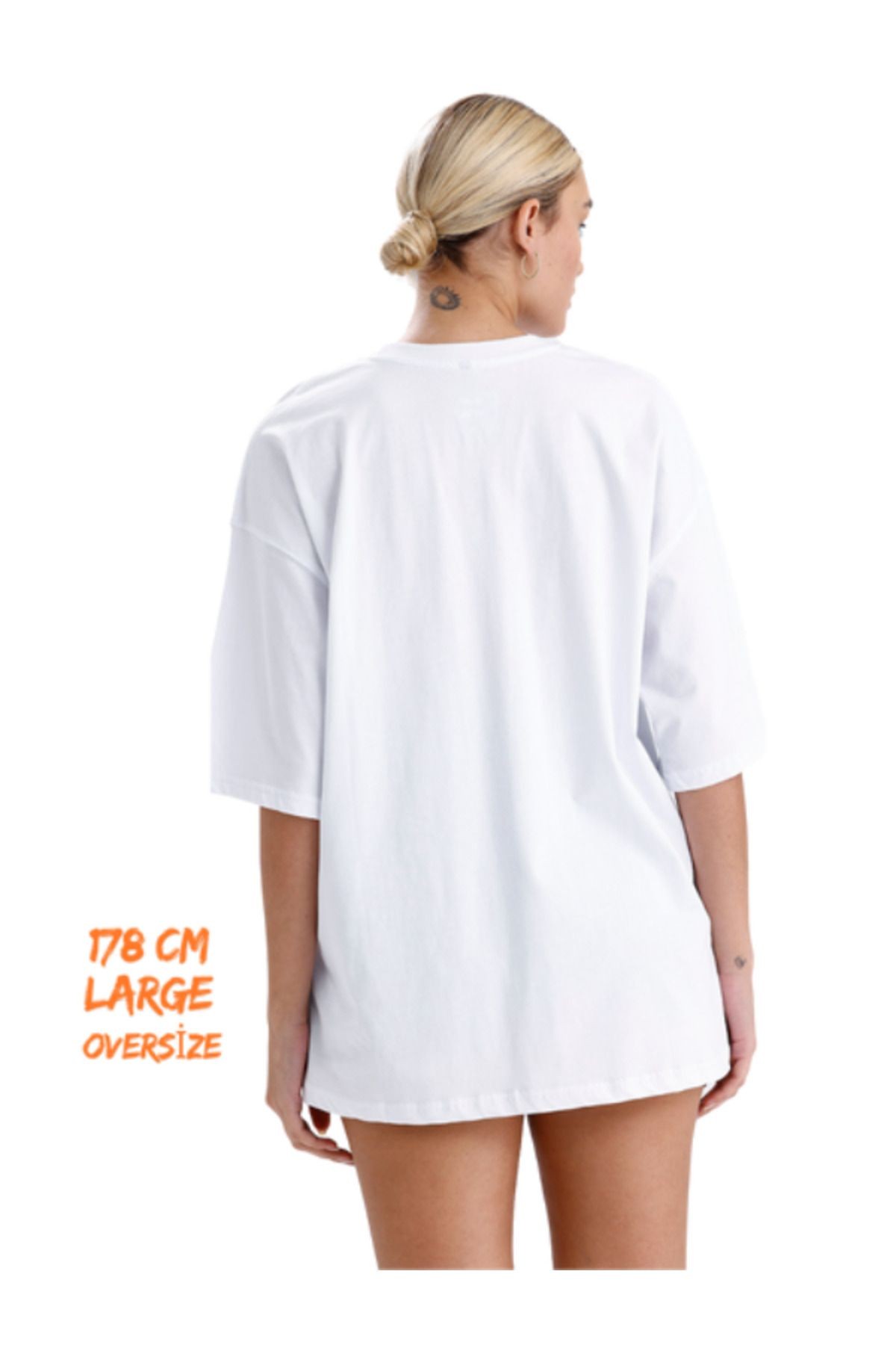 Düz Baskısız %100 Pamuklu Unisex Oversize Tişört Beyaz