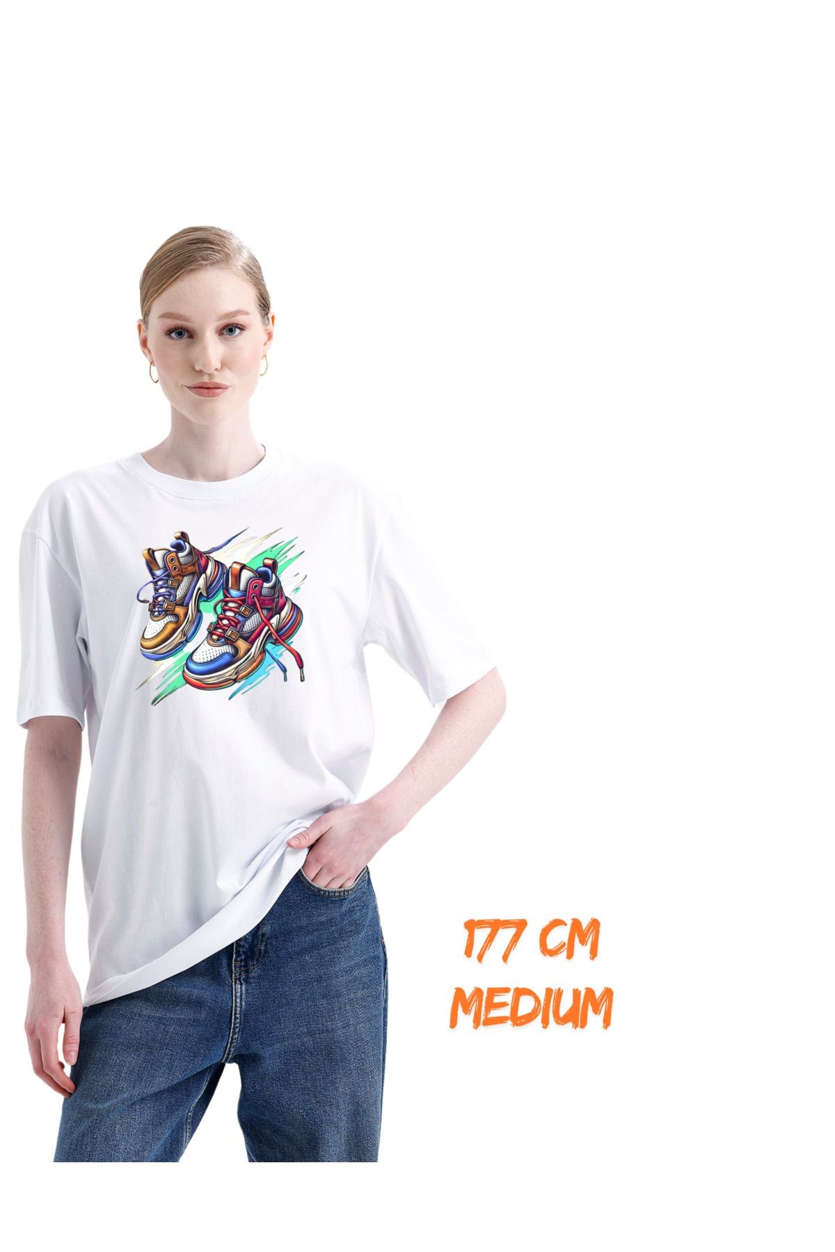 Digital Baskılı %100 Pamuklu Unisex Regular Tişört - Ayakkabı Dizayn (pXm)