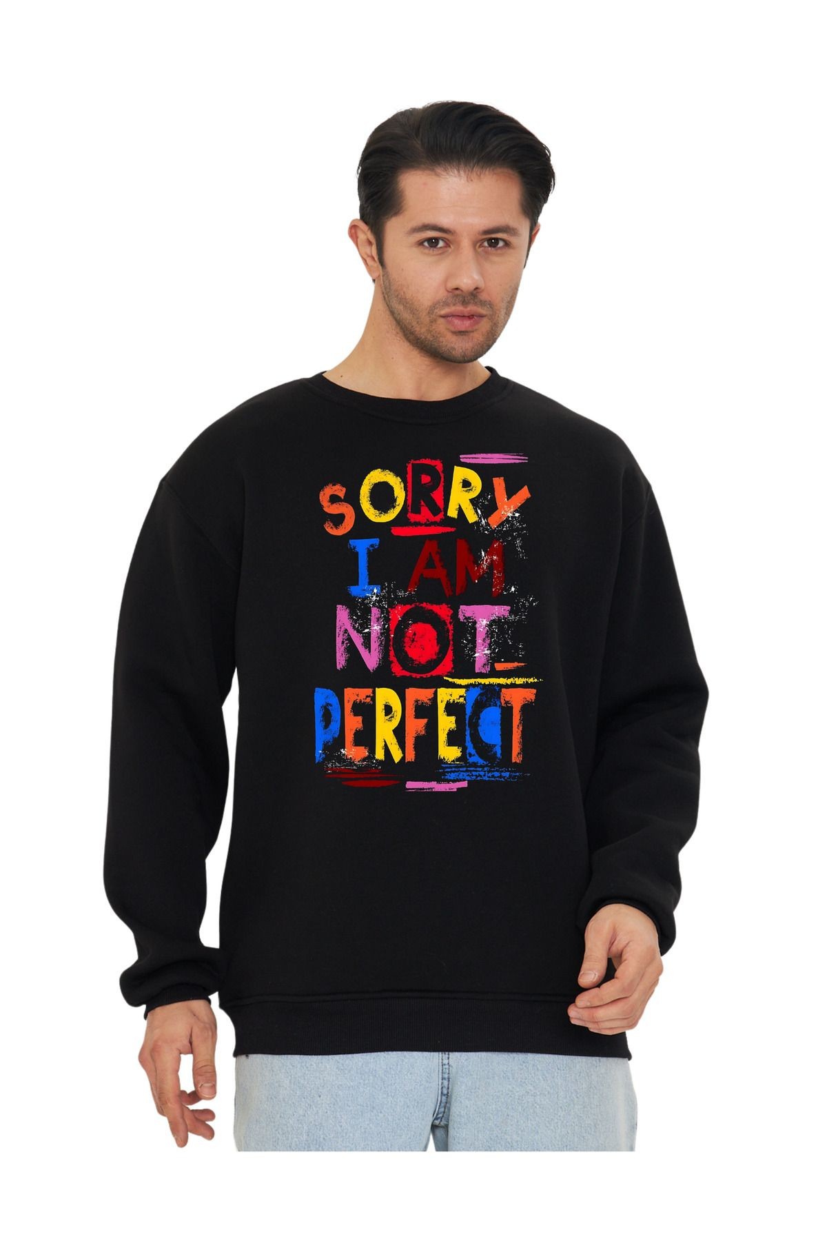 DTF Digital Baskılı 3 İplik Şardonlu Oversize Sweatshirt - Sorry Temalı image