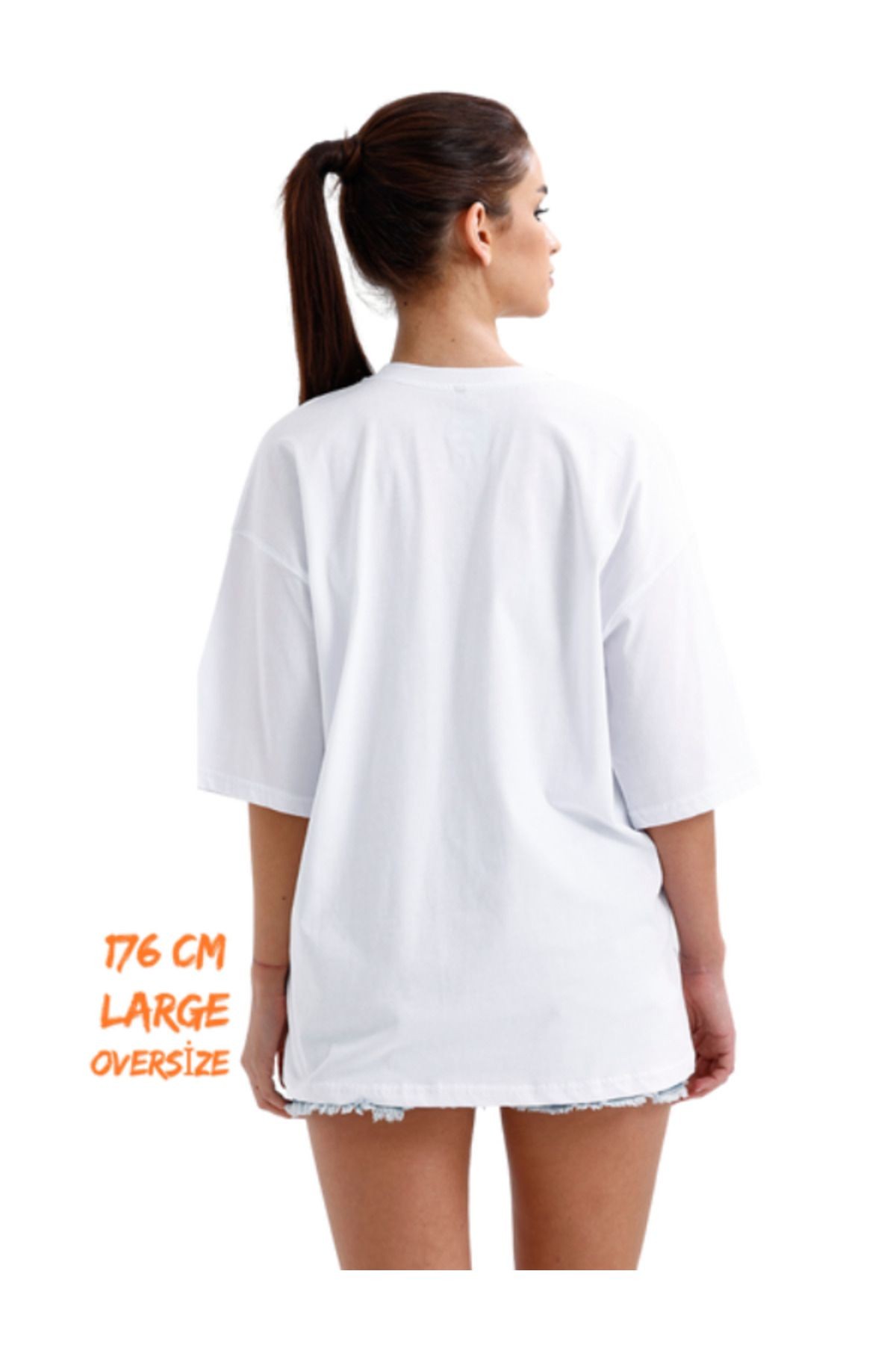 Düz Baskısız %100 Pamuklu Unisex Oversize Tişört Beyaz