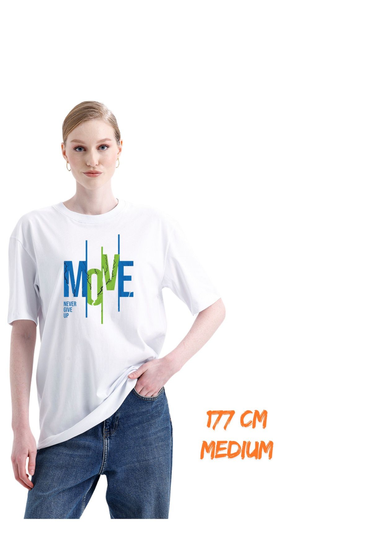 Digital Baskılı %100 Pamuklu Unisex Regular Tişört - MOVE Dizaynı