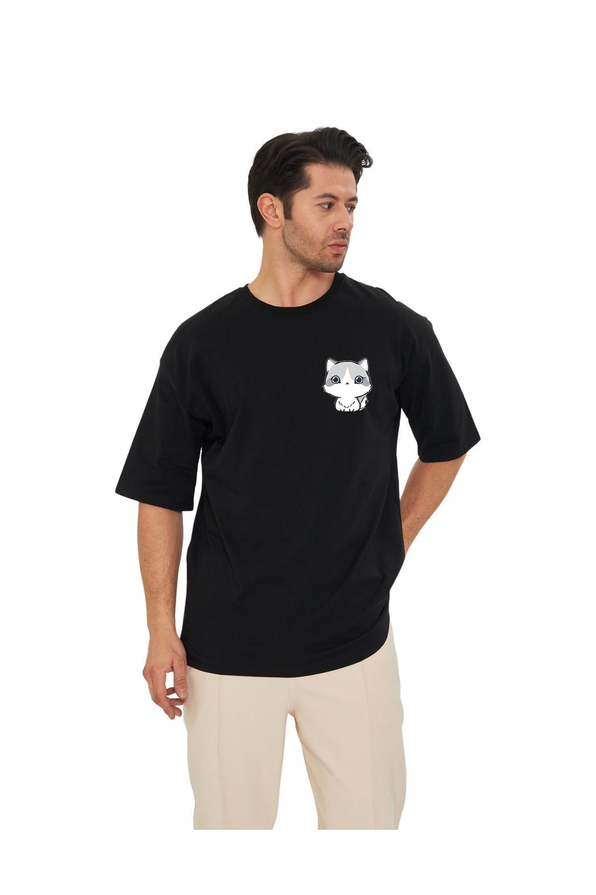 Kawai&Couple Oversize Kedi Tasarımlı Unisex T-Shirt