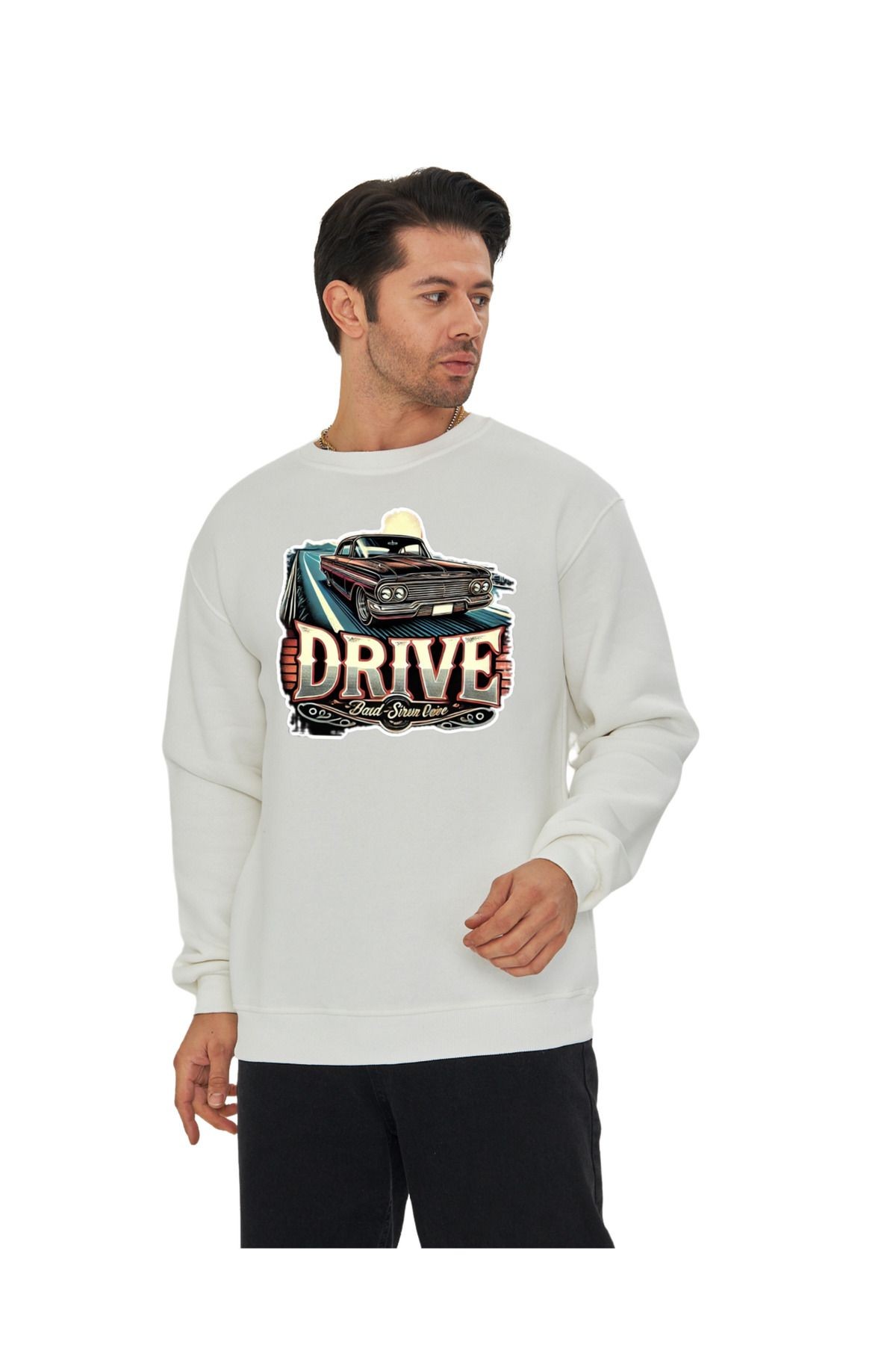 DTF Digital Baskılı 3 İplik Şardonlu Oversize Sweatshirt - Araba Temalı image