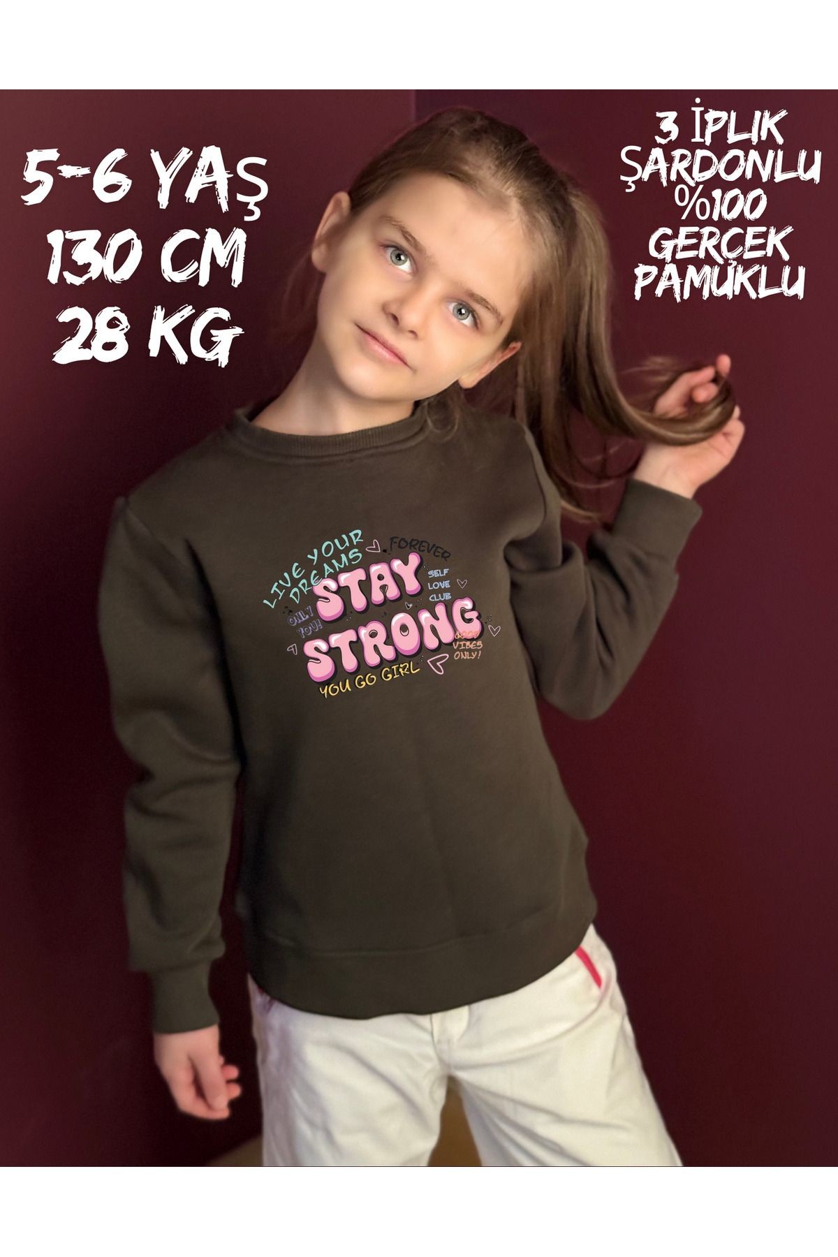 DTF Baskılı 3 İplik Şardonlu %100 Organik Pamuklu Çocuk Sweatshirt (5-6 / 7-8 / 9-10 ve 11-12 yaş) image