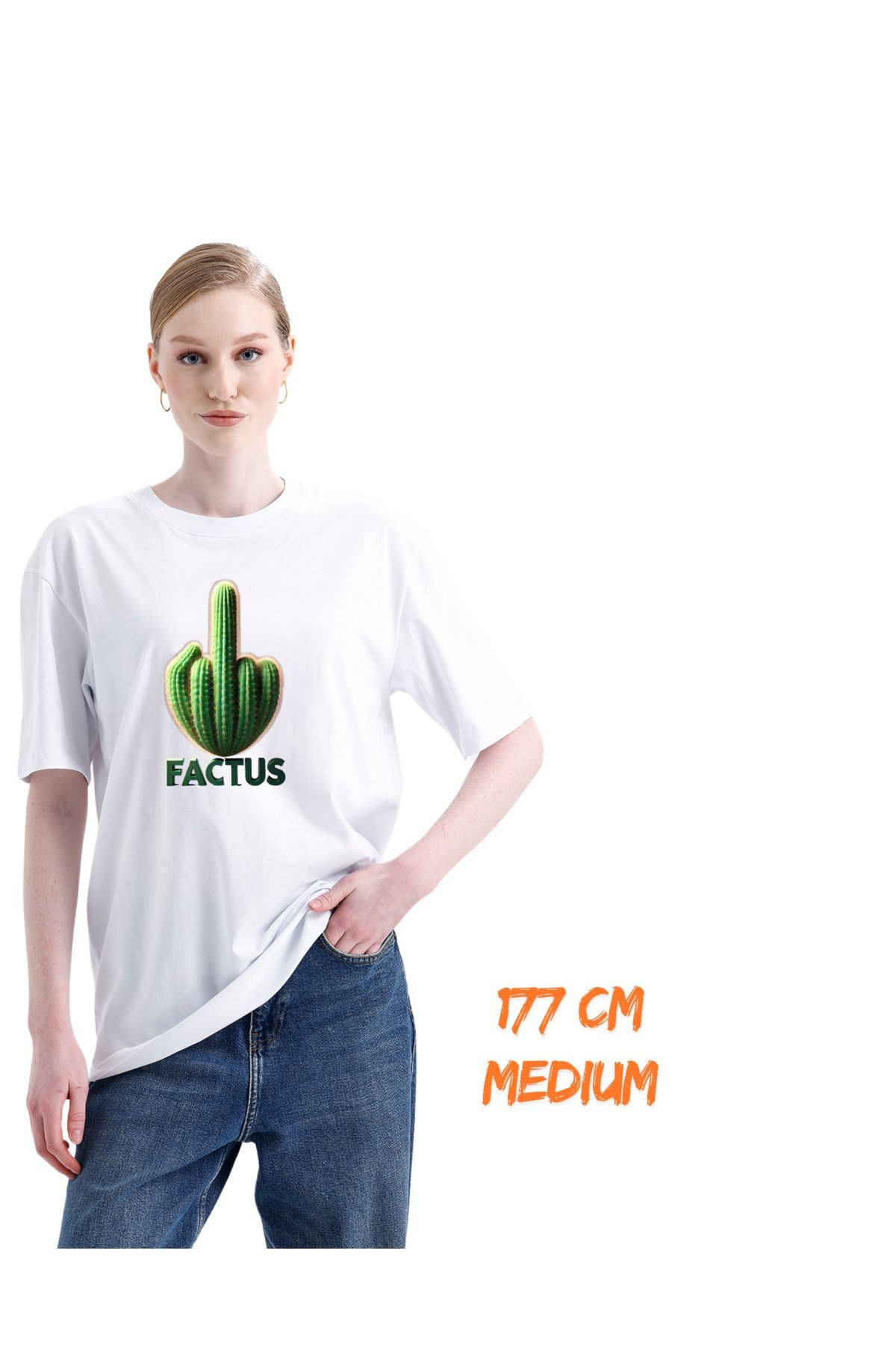 Digital Baskılı %100 Pamuklu Unisex Regular Tişört - Kaktüs Dizayn (pXm)
