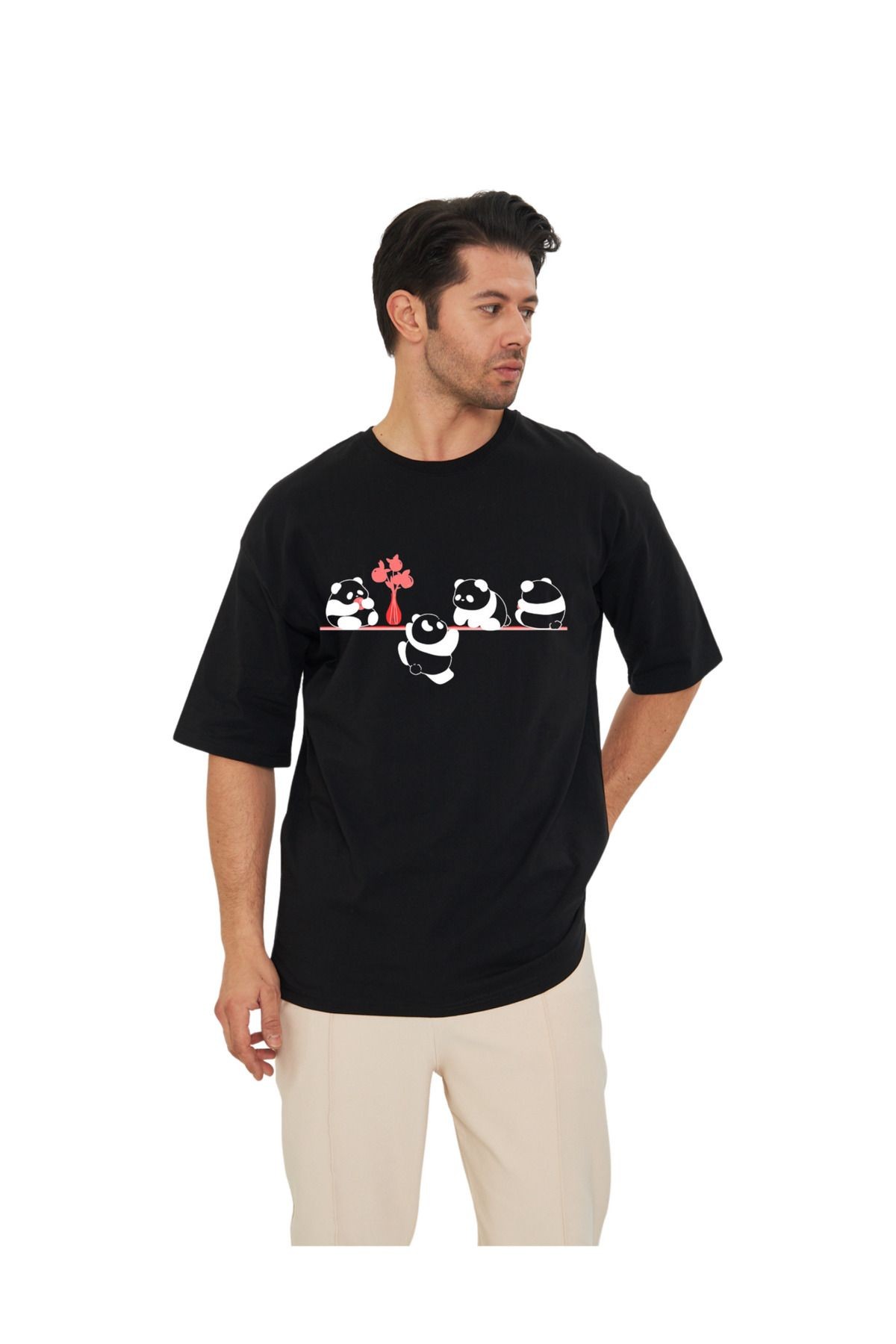 Kawai&Couple Oversize Sevimli Panda Tasarımı Unisex T-shirt