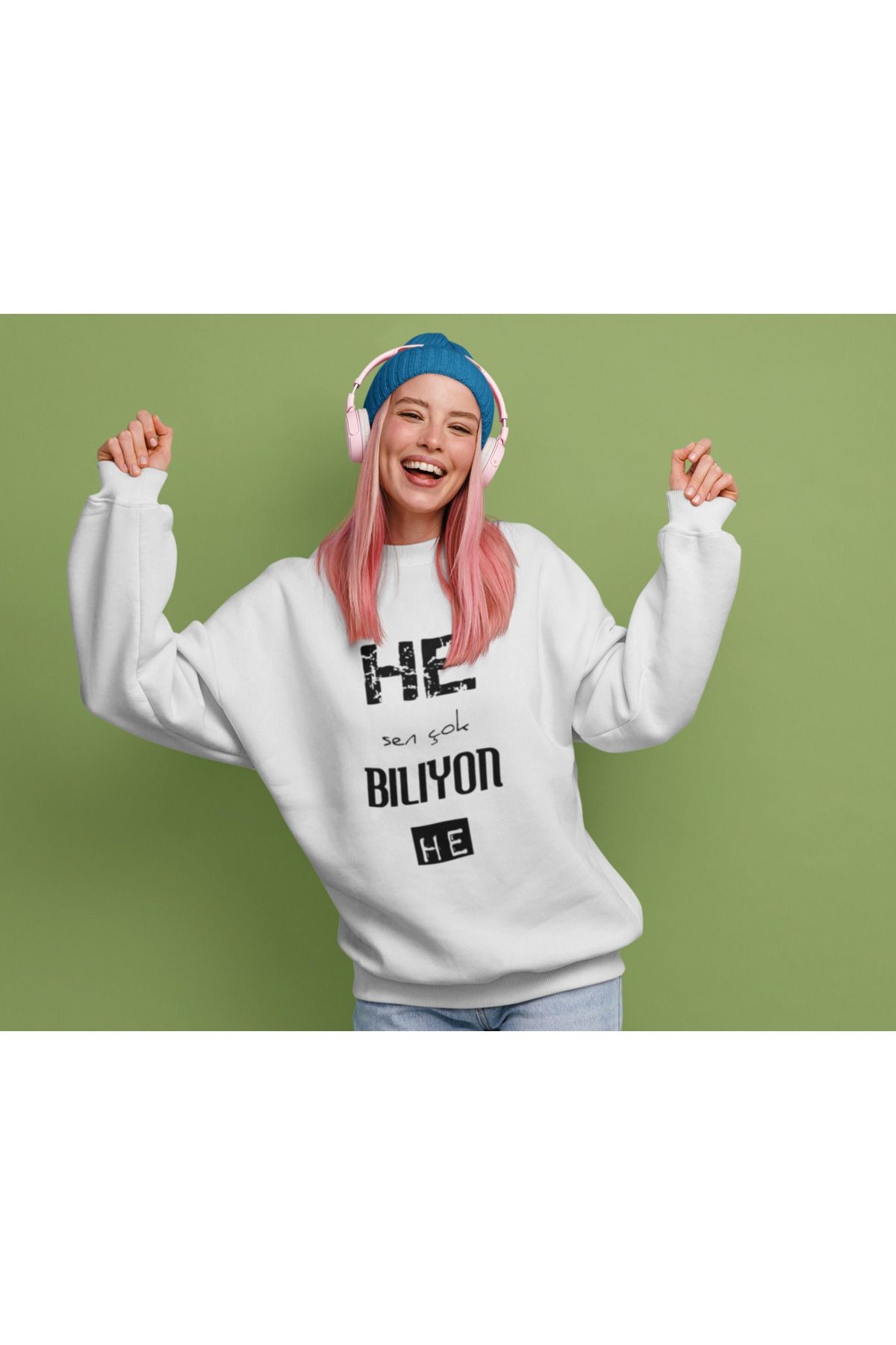 - DTF Baskılı Oversize Sweatshirt - Kadın