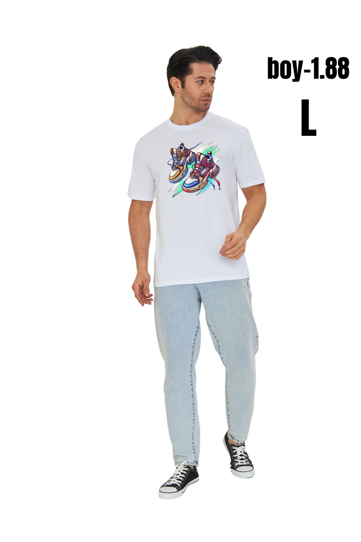 Digital Baskılı %100 Pamuklu Unisex Regular Tişört - Ayakkabı Dizayn (pXm)