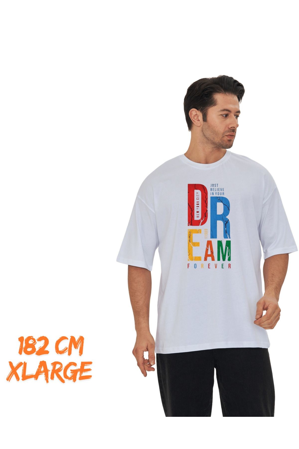 Digital Baskı Dtf %100 Pamuklu Oversize Dream Yazısı Baskılı Tişört image