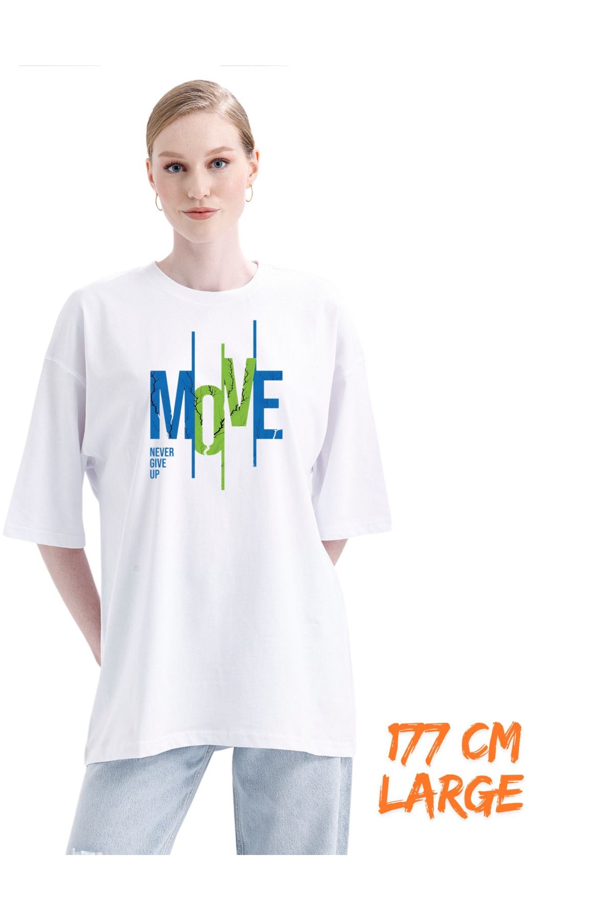 Digital Baskı DTF  %100 Pamuklu Oversize Tişört - Move Temalı