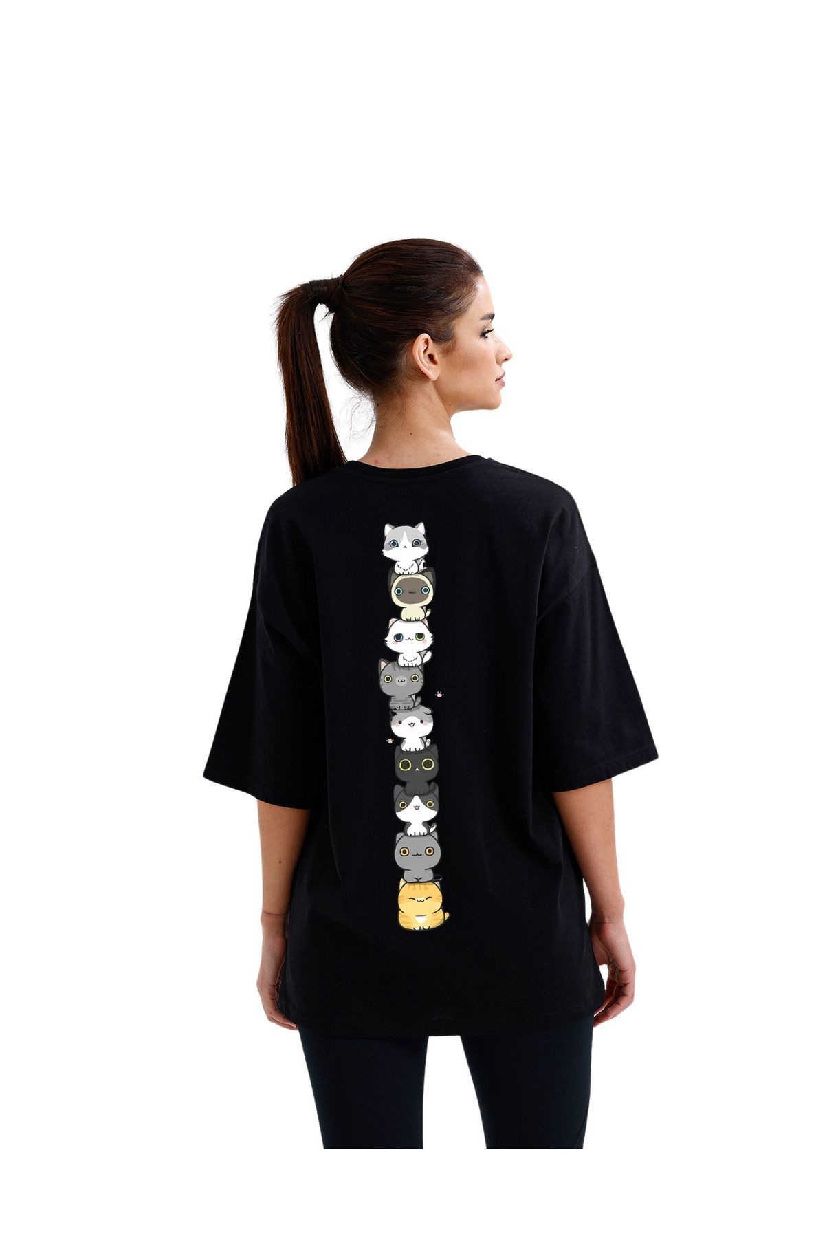 Kawai&Couple Oversize Kedi Tasarımlı Unisex T-Shirt