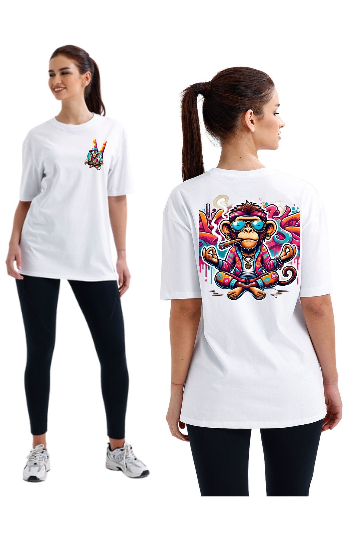 Streetwear 2000 Renkli Maymun Grafik Tasarımlı Regular Unisex Tişört image