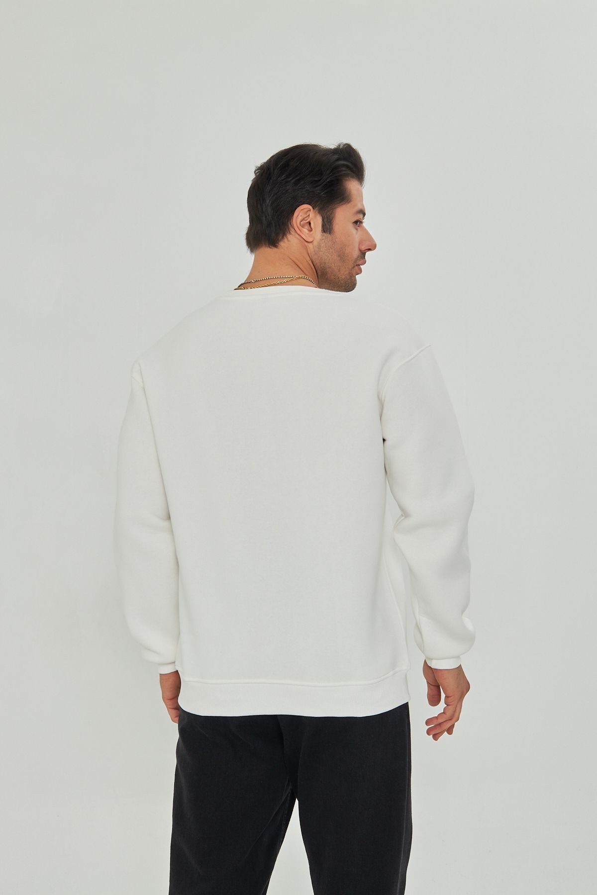 Dtf Digital Baskılı 3 Iplik Şardonlu Oversize Düz Desen Sweatshirt Beyaz